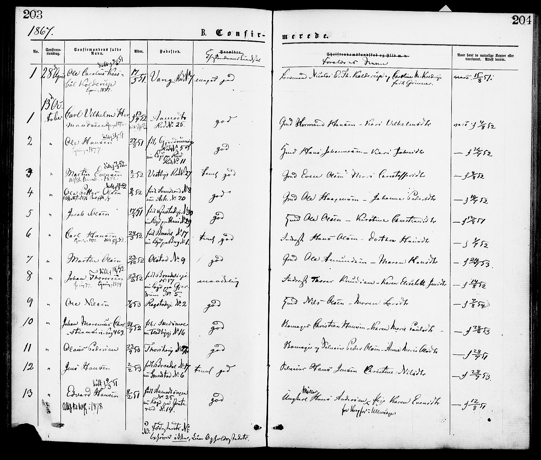 Gjerdrum prestekontor Kirkebøker, SAO/A-10412b/F/Fa/L0008: Parish register (official) no. I 8, 1867-1880, p. 203-204