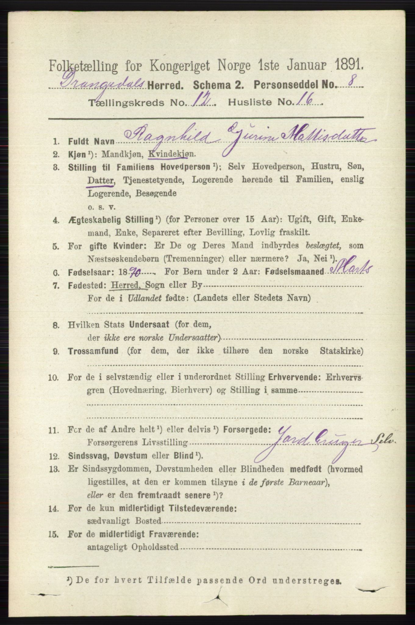 RA, 1891 census for 0817 Drangedal, 1891, p. 4466
