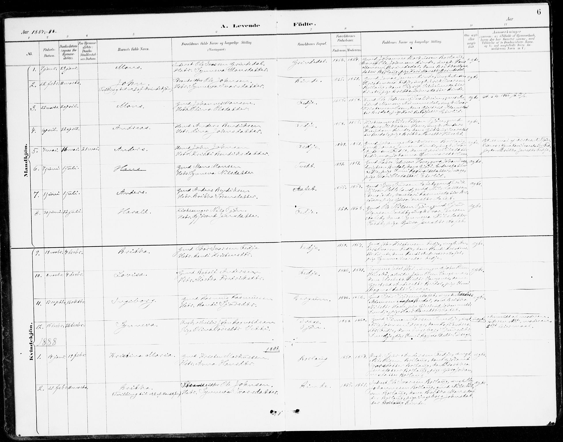 Leikanger sokneprestembete, AV/SAB-A-81001/H/Haa/Haad/L0001: Parish register (official) no. D 1, 1887-1922, p. 6