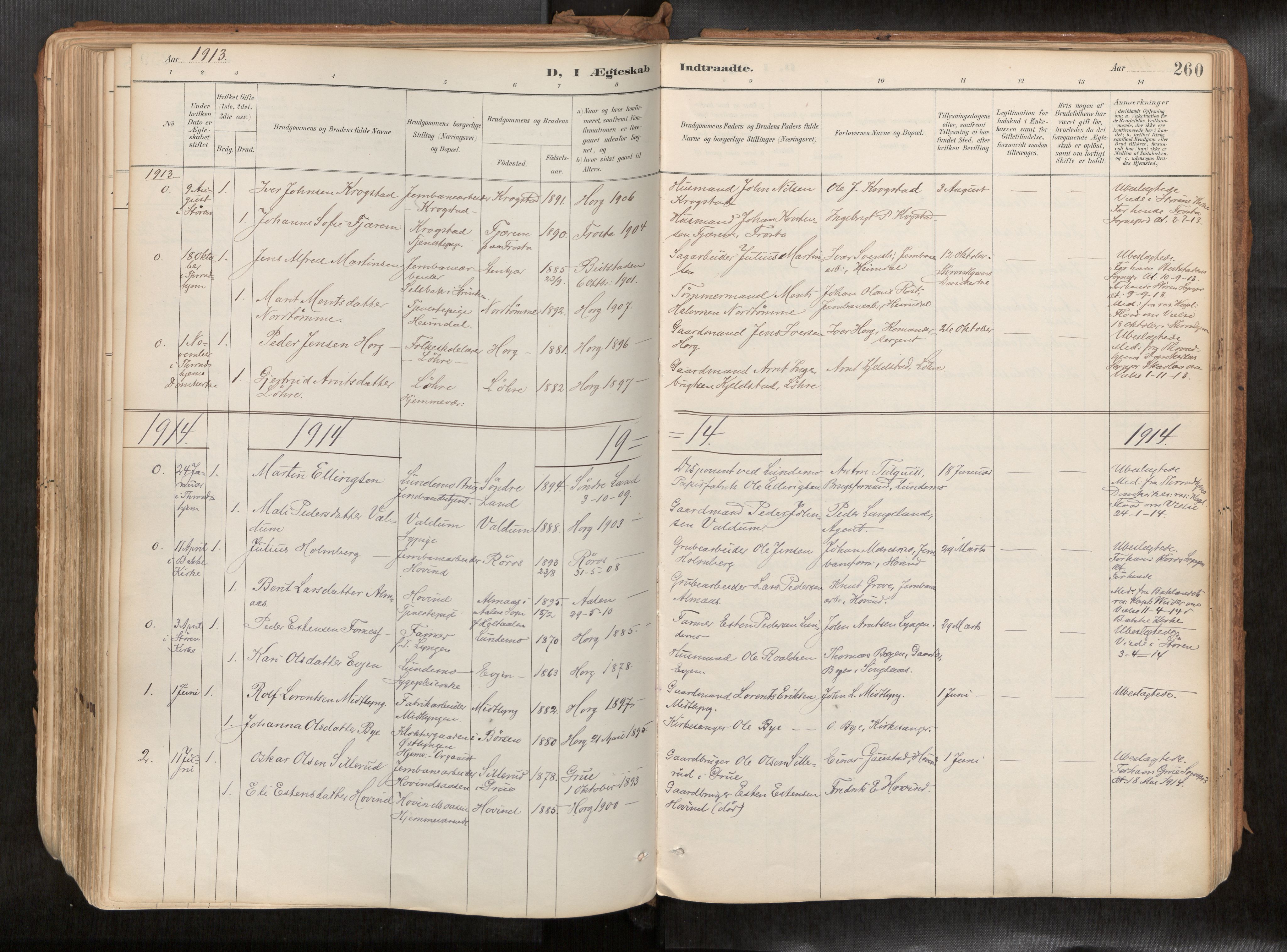 Ministerialprotokoller, klokkerbøker og fødselsregistre - Sør-Trøndelag, SAT/A-1456/692/L1105b: Parish register (official) no. 692A06, 1891-1934, p. 260
