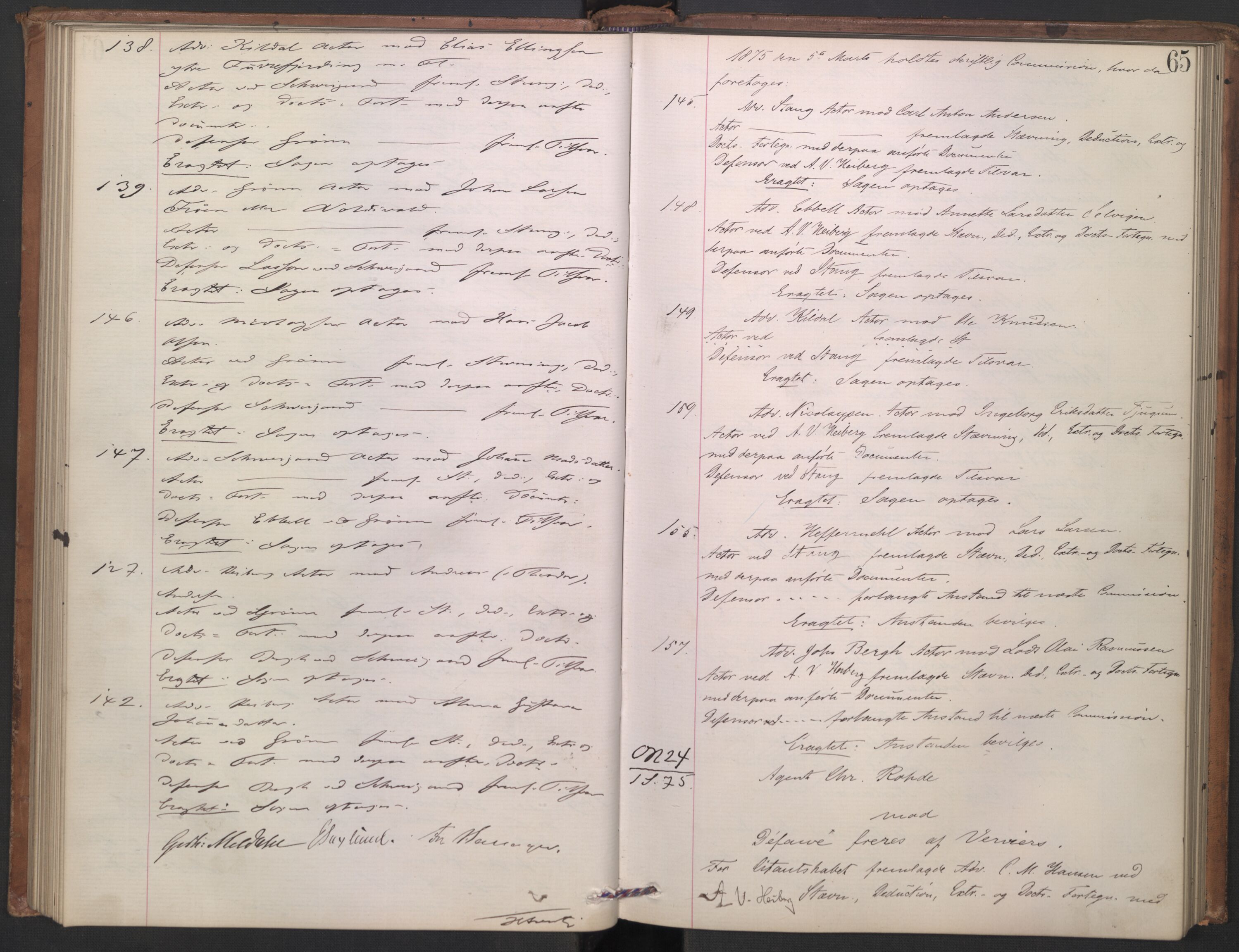 Høyesterett, AV/RA-S-1002/E/Ef/L0013: Protokoll over saker som gikk til skriftlig behandling, 1873-1879, p. 64b-65a