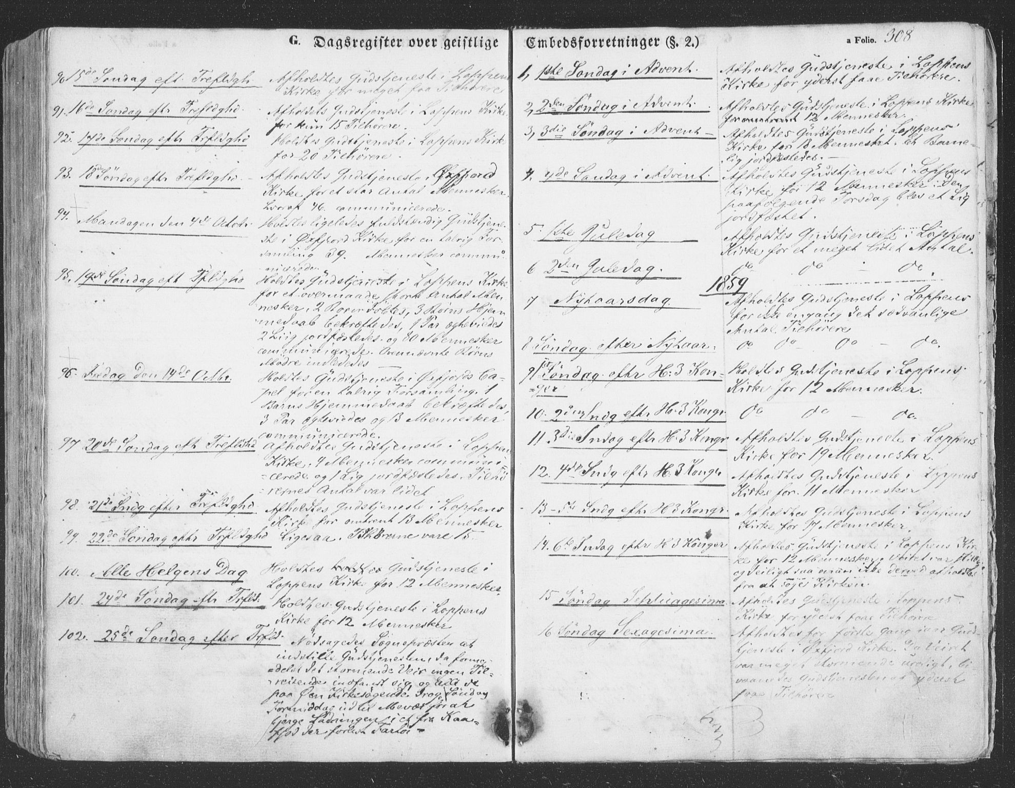 Loppa sokneprestkontor, SATØ/S-1339/H/Ha/L0004kirke: Parish register (official) no. 4, 1849-1868, p. 308