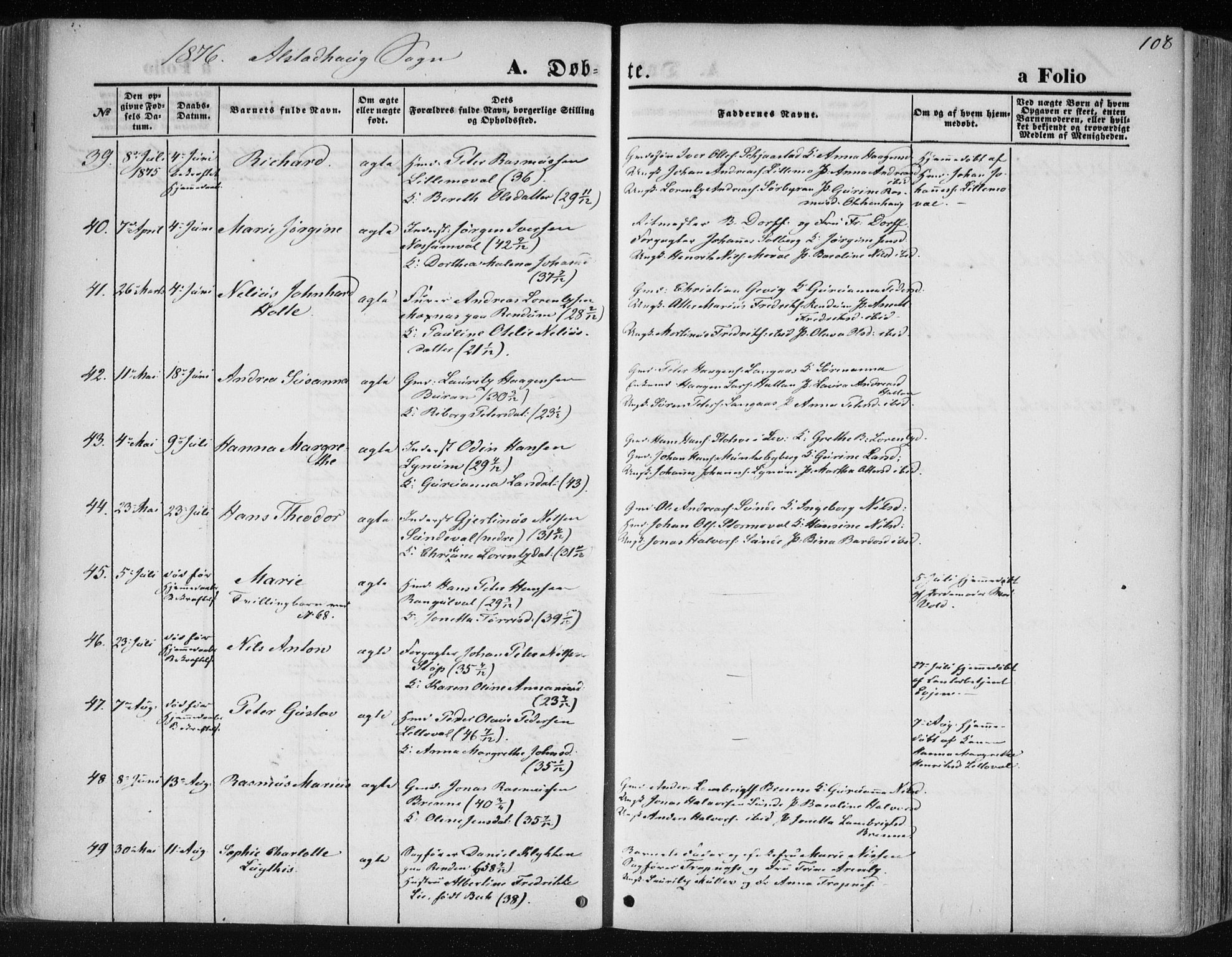 Ministerialprotokoller, klokkerbøker og fødselsregistre - Nord-Trøndelag, AV/SAT-A-1458/717/L0157: Parish register (official) no. 717A08 /1, 1863-1877, p. 108