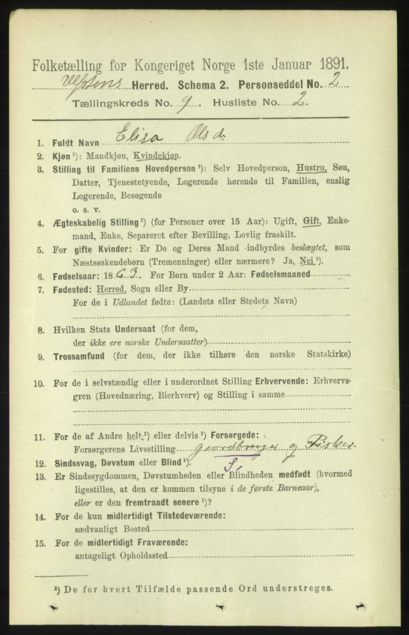 RA, 1891 census for 1516 Ulstein, 1891, p. 2824