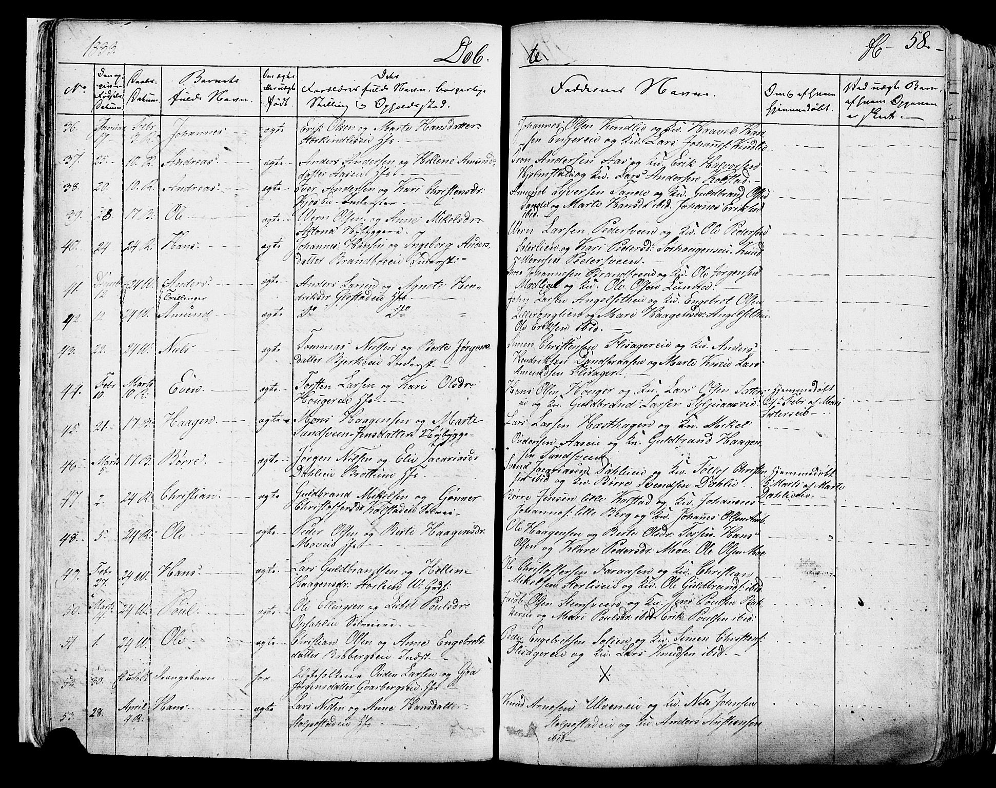 Ringsaker prestekontor, AV/SAH-PREST-014/K/Ka/L0007: Parish register (official) no. 7A, 1826-1837, p. 58