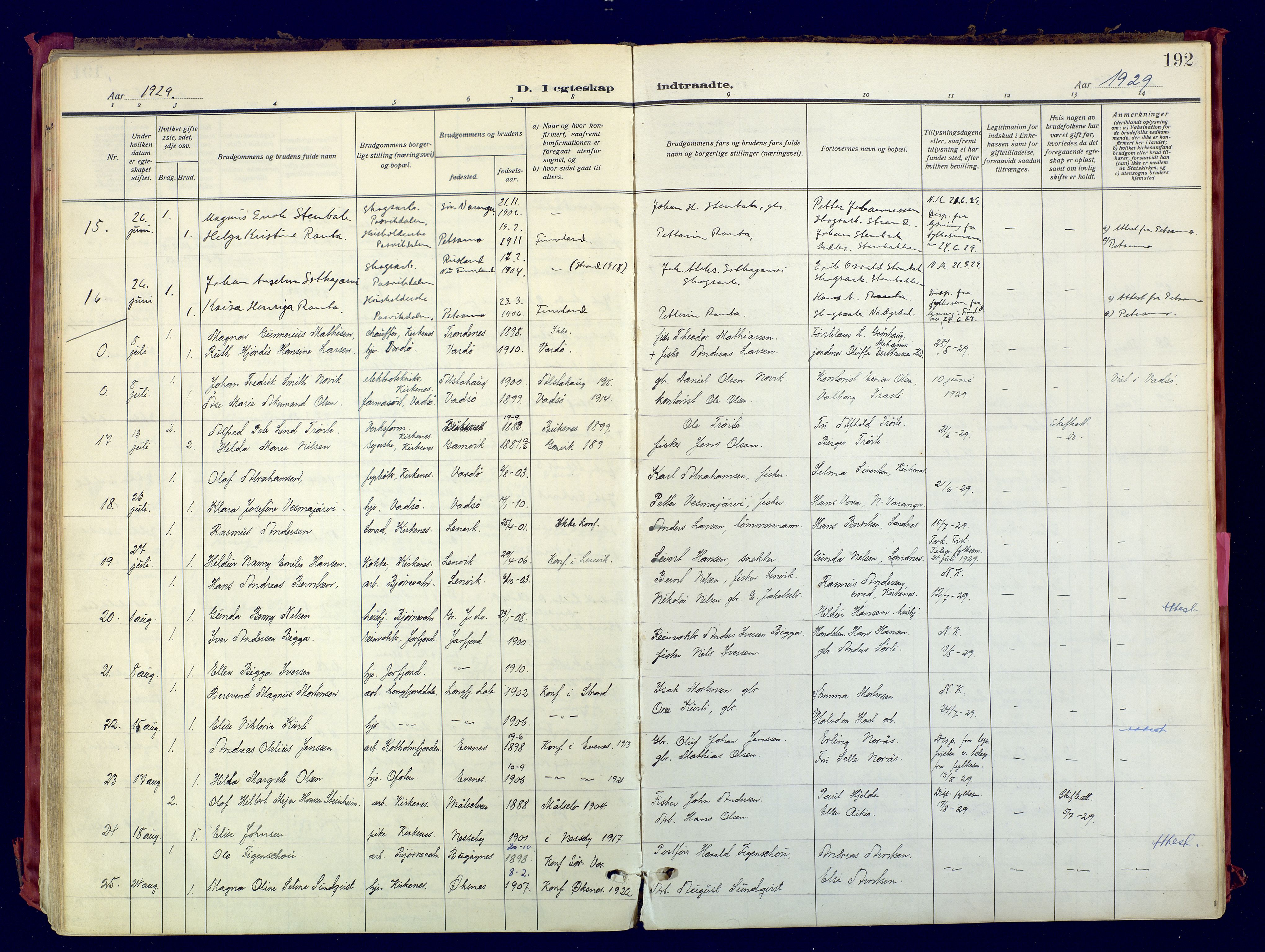 Sør-Varanger sokneprestkontor, SATØ/S-1331/H/Ha/L0007kirke: Parish register (official) no. 7, 1927-1937, p. 192