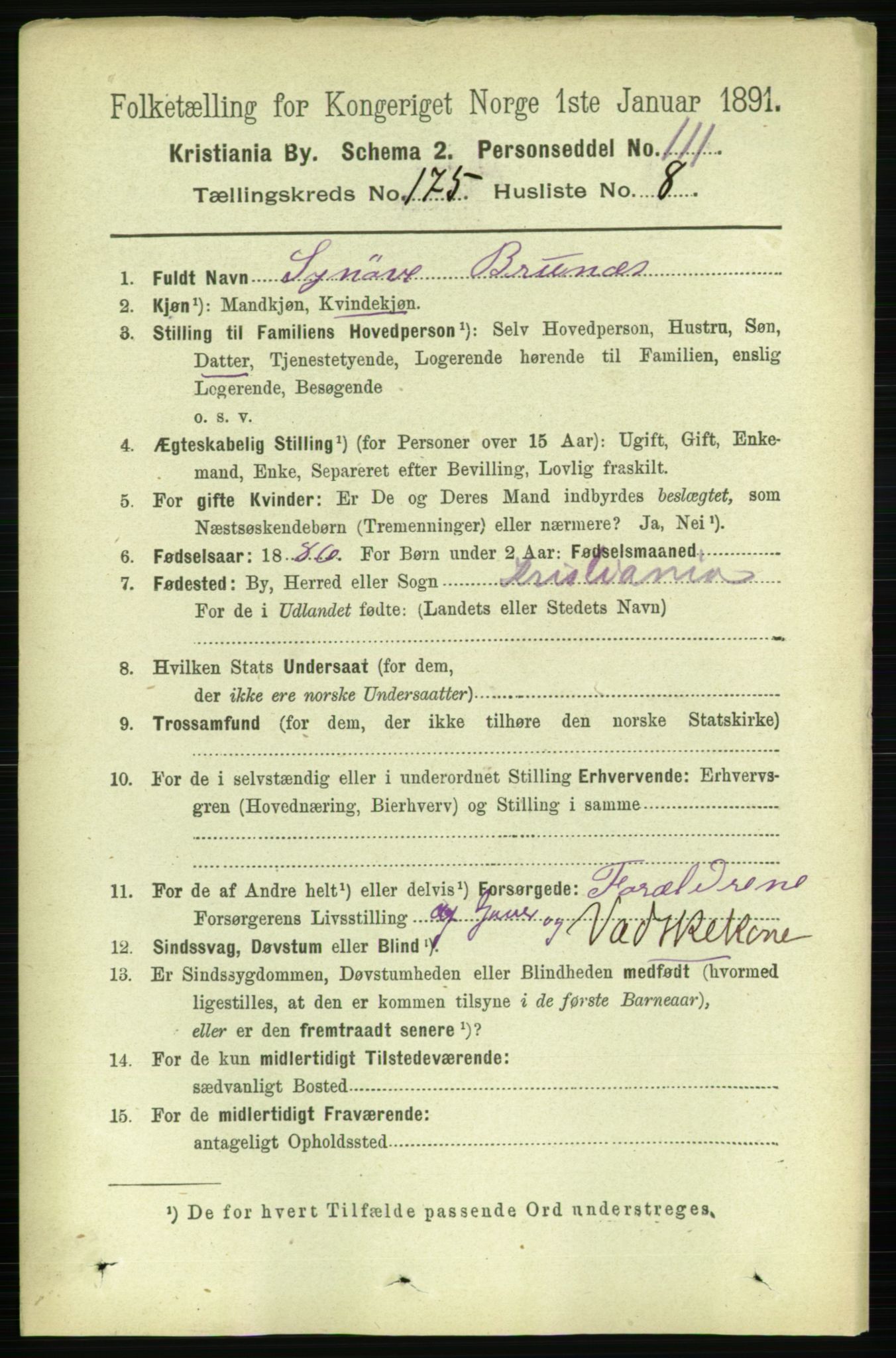 RA, 1891 census for 0301 Kristiania, 1891, p. 105449