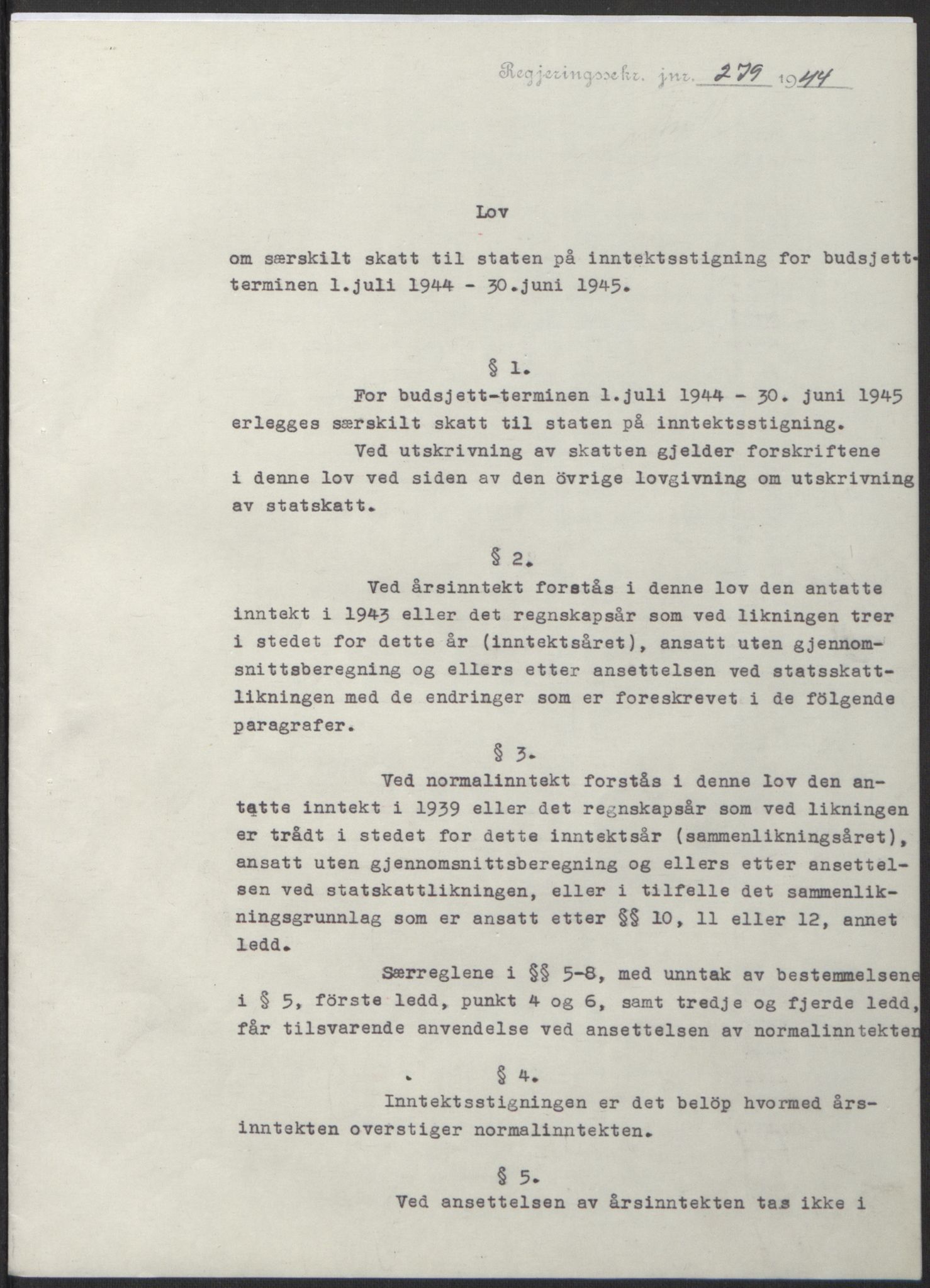 NS-administrasjonen 1940-1945 (Statsrådsekretariatet, de kommisariske statsråder mm), AV/RA-S-4279/D/Db/L0100: Lover, 1944, p. 536