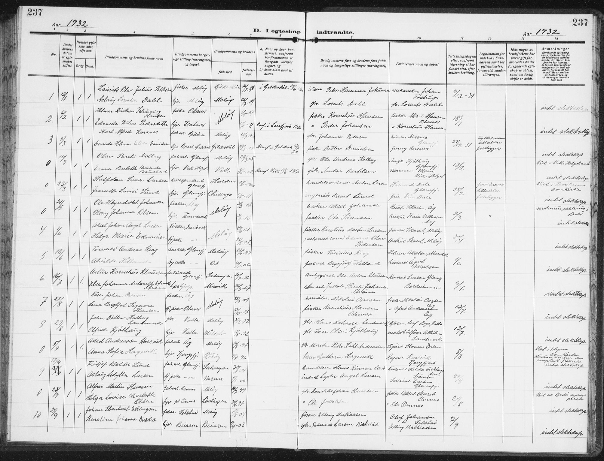 Ministerialprotokoller, klokkerbøker og fødselsregistre - Nordland, SAT/A-1459/843/L0640: Parish register (copy) no. 843C09, 1925-1941, p. 237