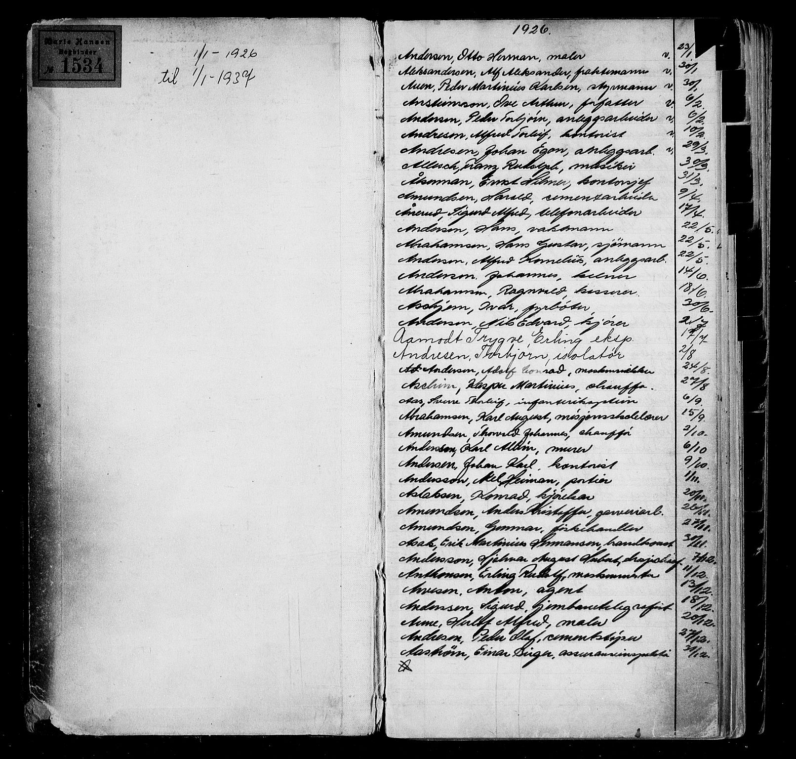 Oslo byfogd avd. I, AV/SAO-A-10220/L/La/L0004: Vigselsregister, 1926-1936, p. 2