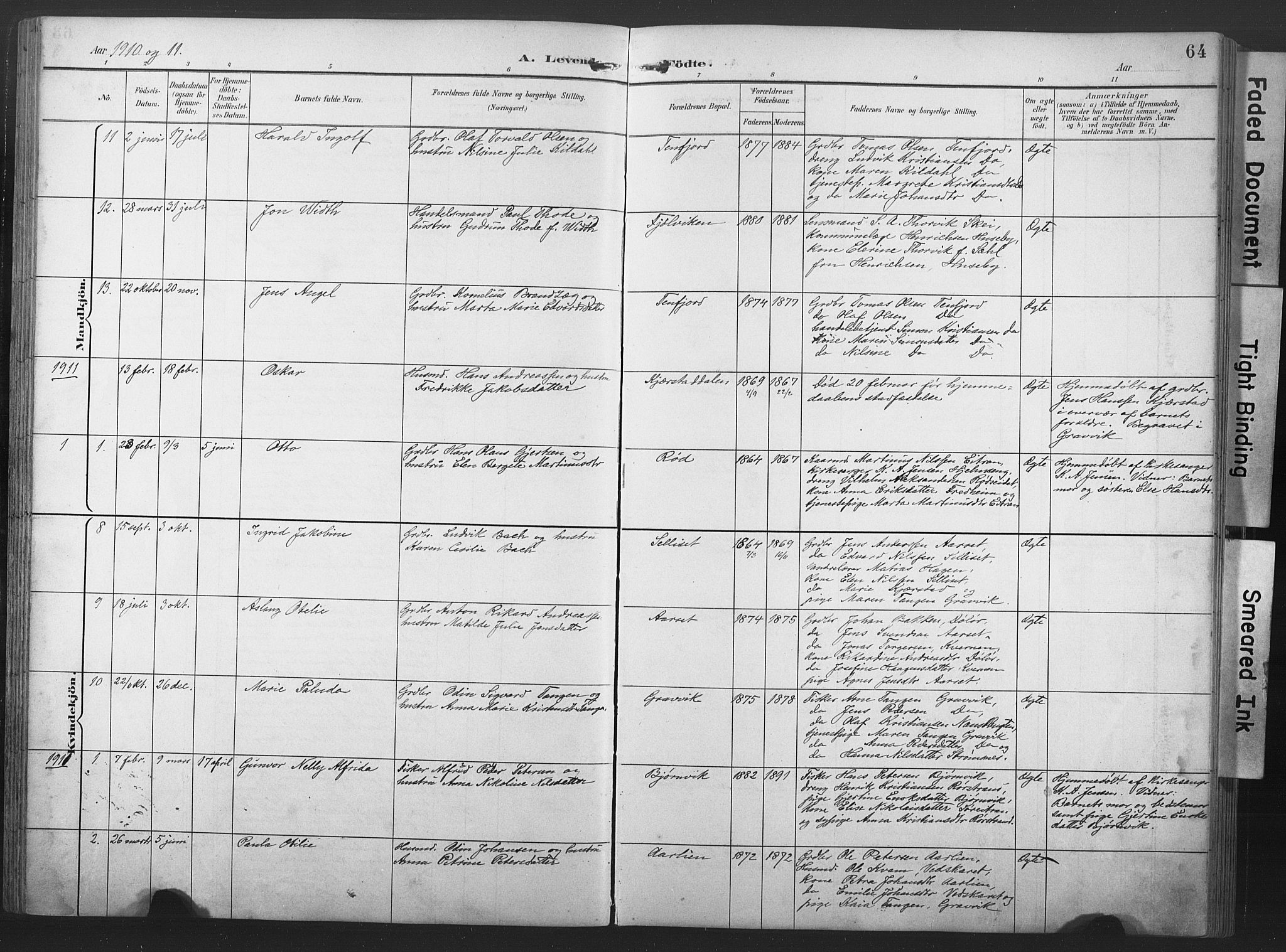 Ministerialprotokoller, klokkerbøker og fødselsregistre - Nord-Trøndelag, SAT/A-1458/789/L0706: Parish register (copy) no. 789C01, 1888-1931, p. 64