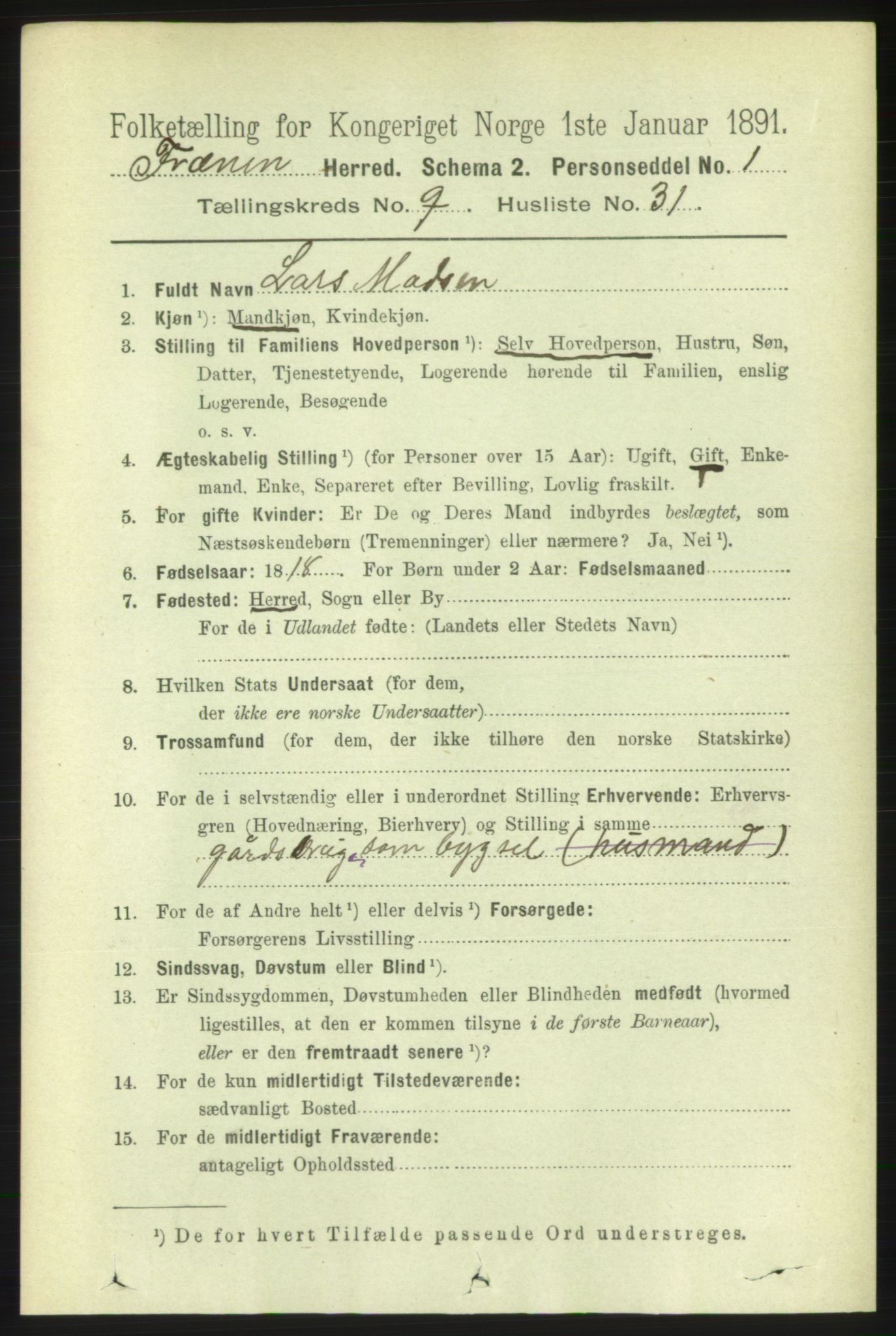 RA, 1891 census for 1548 Fræna, 1891, p. 3040