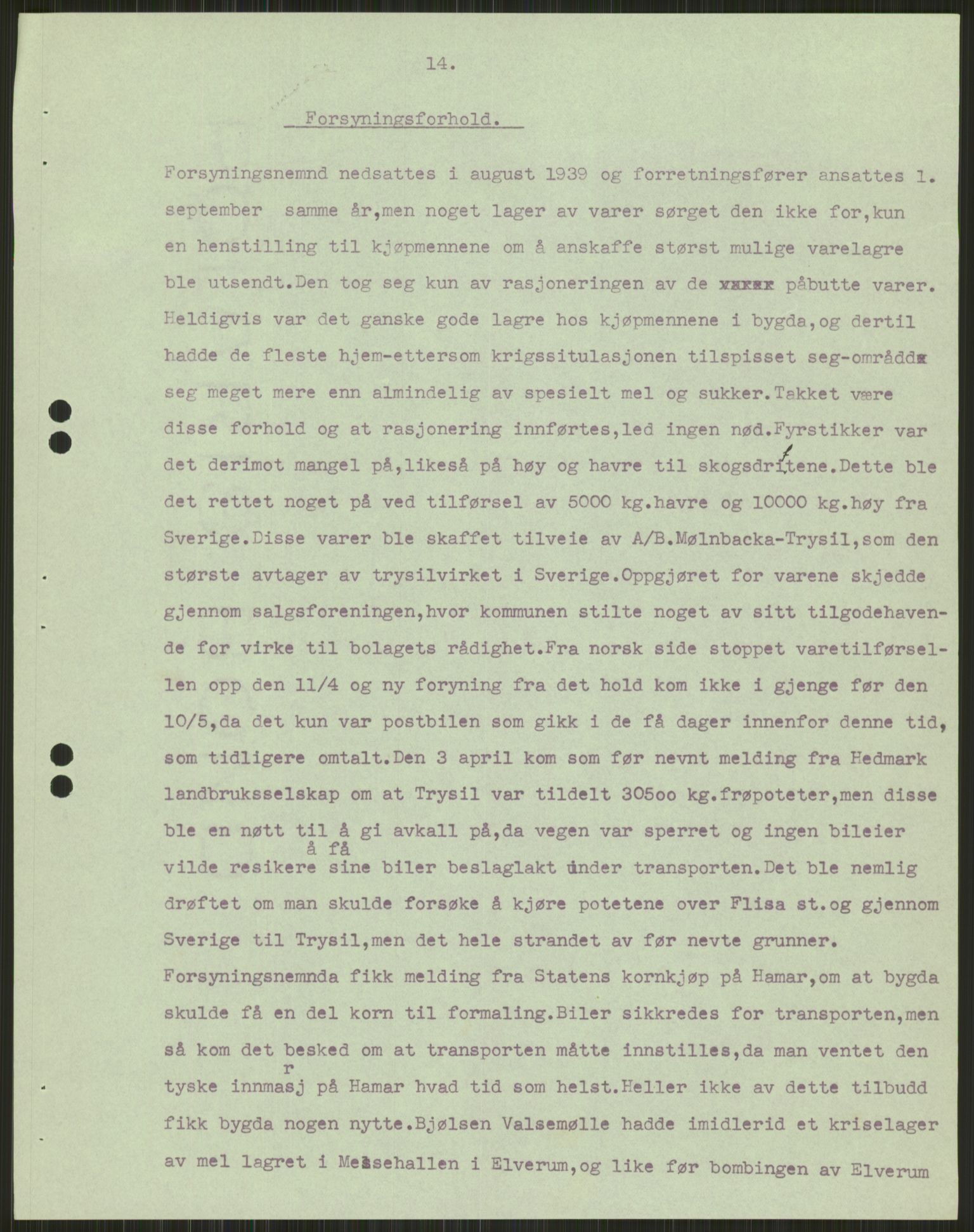 Forsvaret, Forsvarets krigshistoriske avdeling, AV/RA-RAFA-2017/Y/Ya/L0013: II-C-11-31 - Fylkesmenn.  Rapporter om krigsbegivenhetene 1940., 1940, p. 1003