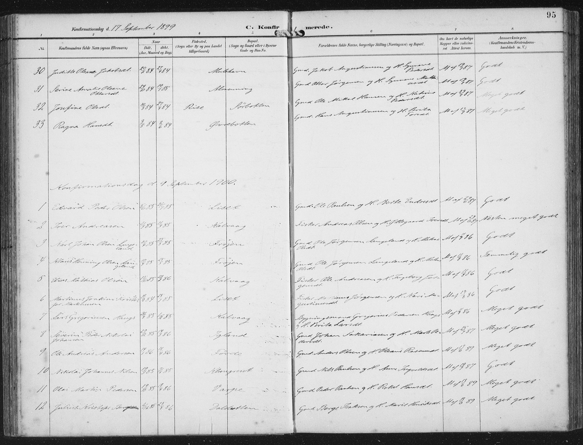 Bremanger sokneprestembete, SAB/A-82201/H/Haa/Haab/L0002: Parish register (official) no. B  2, 1896-1908, p. 95