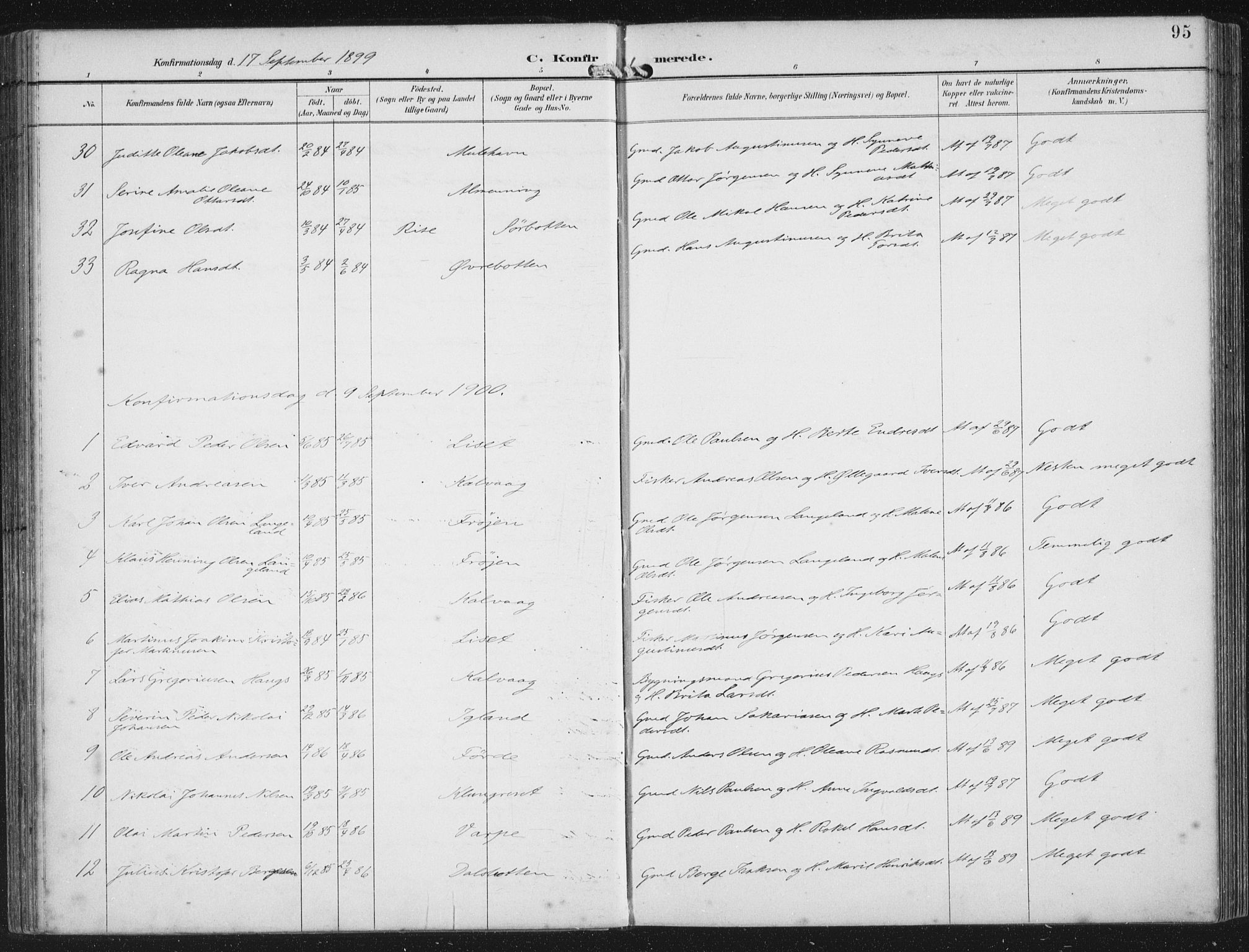 Bremanger sokneprestembete, AV/SAB-A-82201/H/Haa/Haab/L0002: Parish register (official) no. B  2, 1896-1908, p. 95