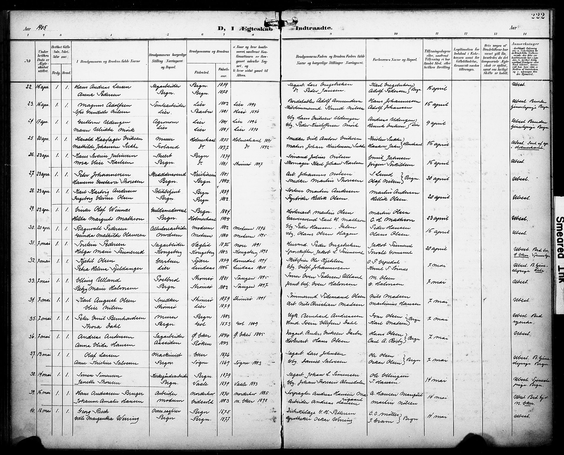 Bragernes kirkebøker, SAKO/A-6/F/Fc/L0007: Parish register (official) no. III 7, 1898-1909, p. 222
