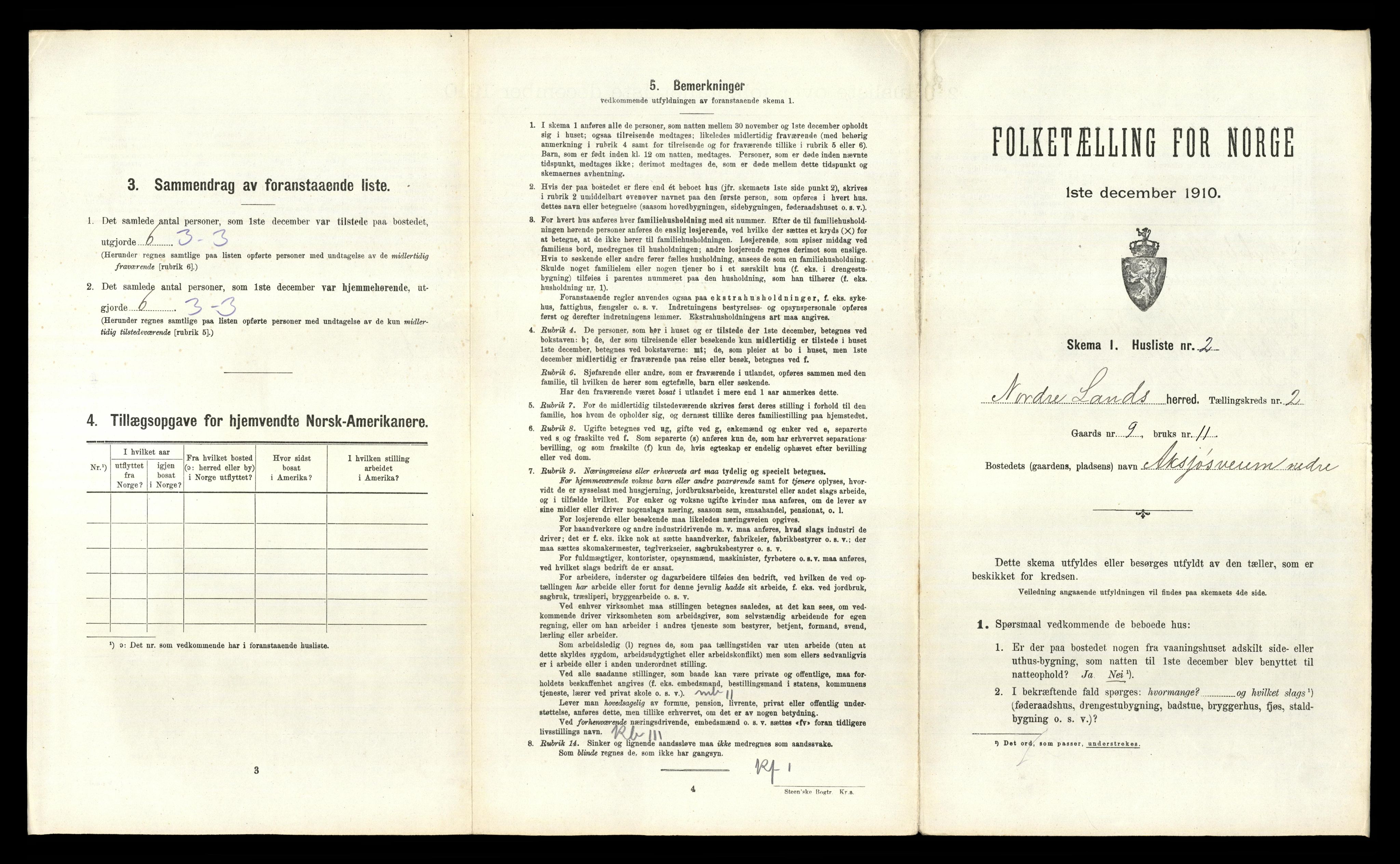 RA, 1910 census for Nordre Land, 1910, p. 173