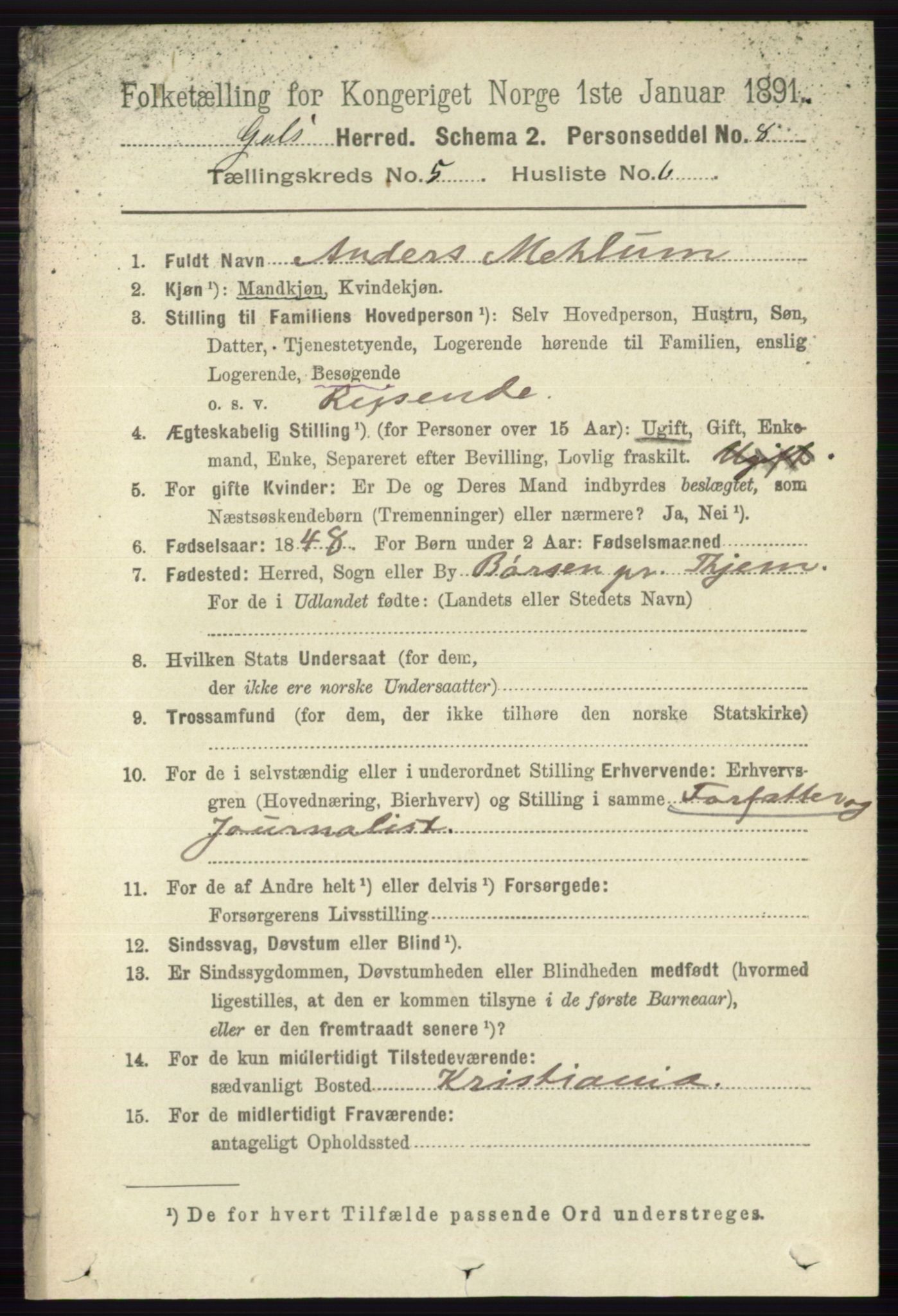 RA, 1891 census for 0617 Gol og Hemsedal, 1891, p. 2341