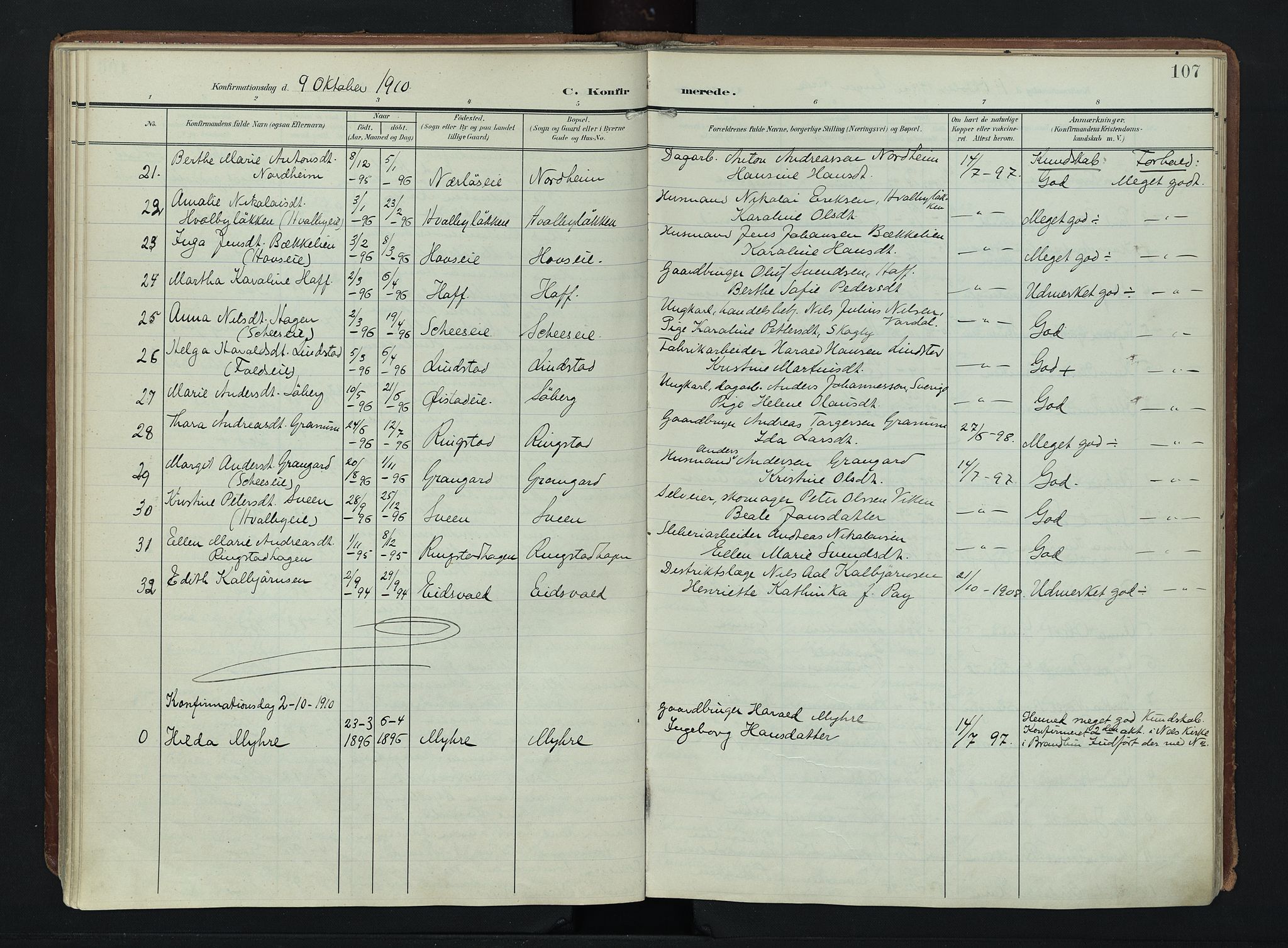 Søndre Land prestekontor, SAH/PREST-122/K/L0007: Parish register (official) no. 7, 1905-1914, p. 107