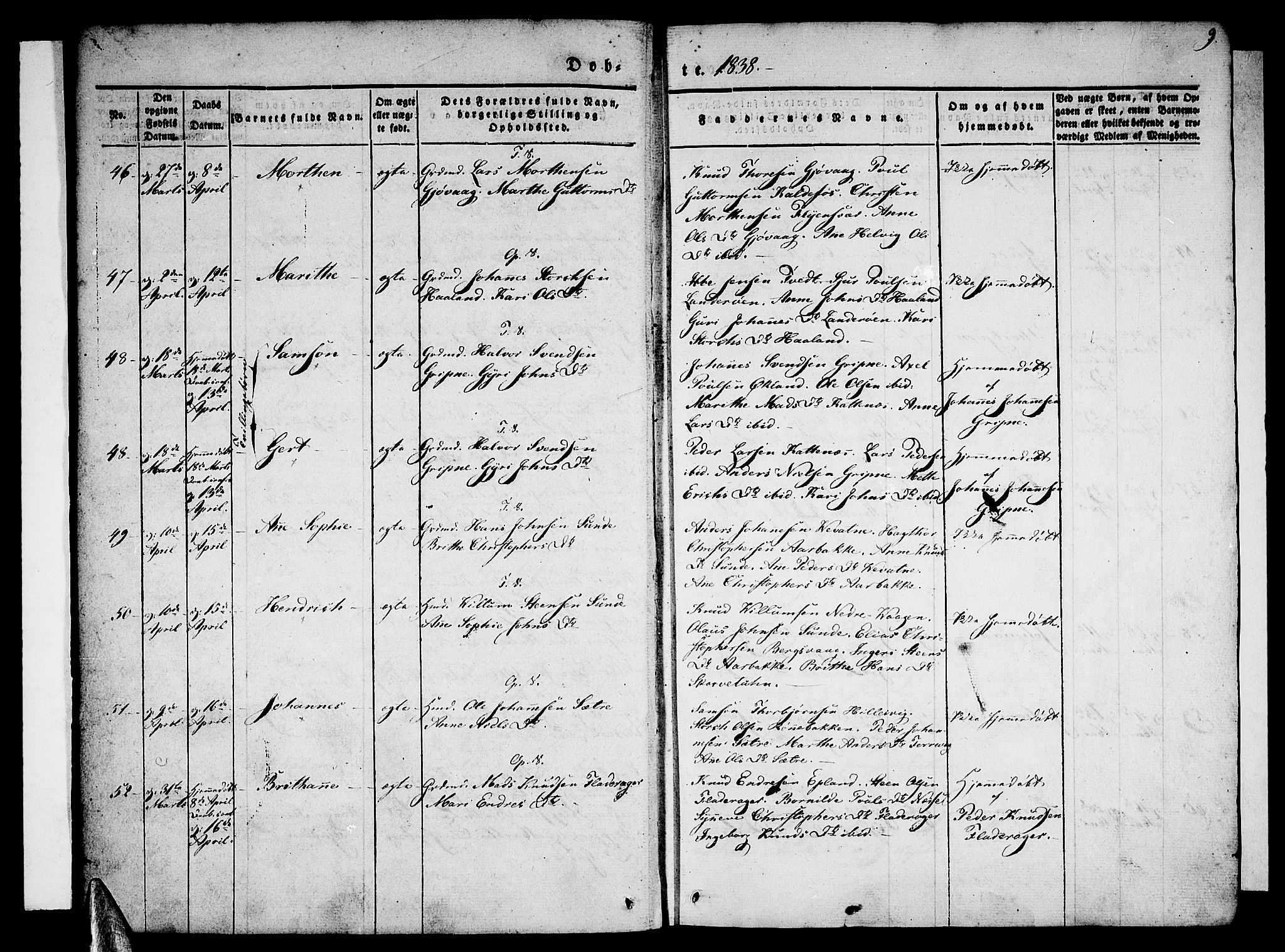 Tysnes sokneprestembete, SAB/A-78601/H/Haa: Parish register (official) no. A 9, 1837-1848, p. 9