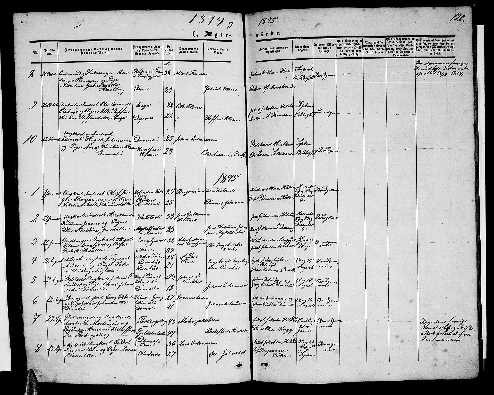 Ministerialprotokoller, klokkerbøker og fødselsregistre - Nordland, AV/SAT-A-1459/814/L0229: Parish register (copy) no. 814C02, 1859-1883, p. 120