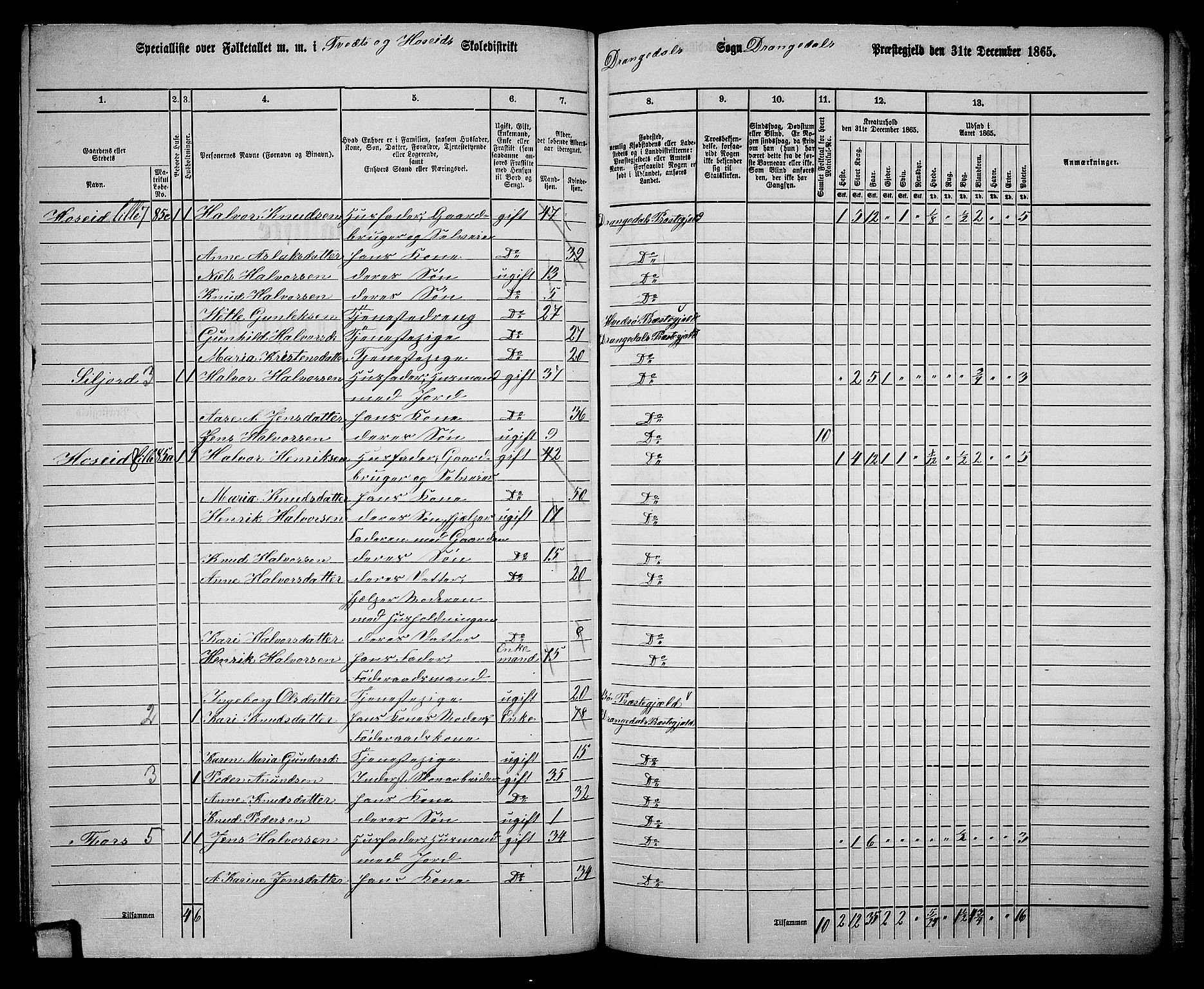 RA, 1865 census for Drangedal, 1865, p. 74