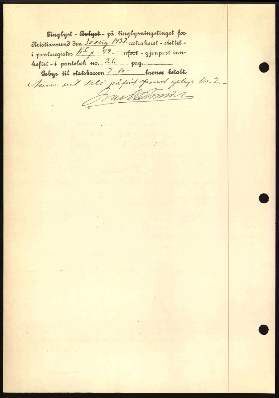 Kristiansund byfogd, AV/SAT-A-4587/A/27: Mortgage book no. 26, 1931-1933, Deed date: 30.08.1932