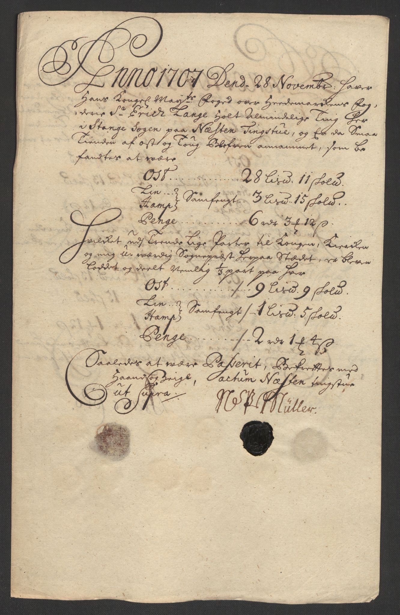 Rentekammeret inntil 1814, Reviderte regnskaper, Fogderegnskap, AV/RA-EA-4092/R16/L1043: Fogderegnskap Hedmark, 1706-1707, p. 352