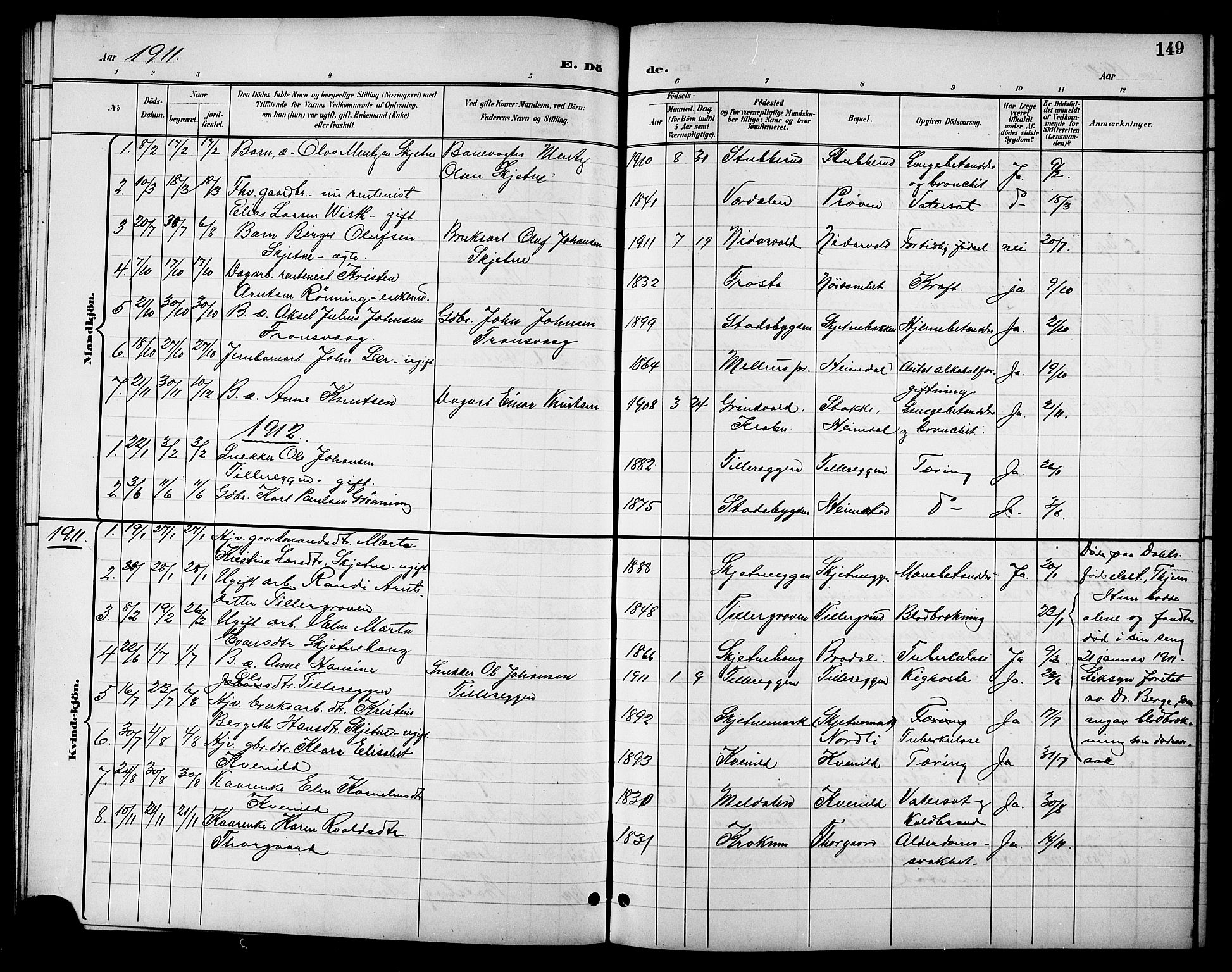 Ministerialprotokoller, klokkerbøker og fødselsregistre - Sør-Trøndelag, AV/SAT-A-1456/621/L0460: Parish register (copy) no. 621C03, 1896-1914, p. 149