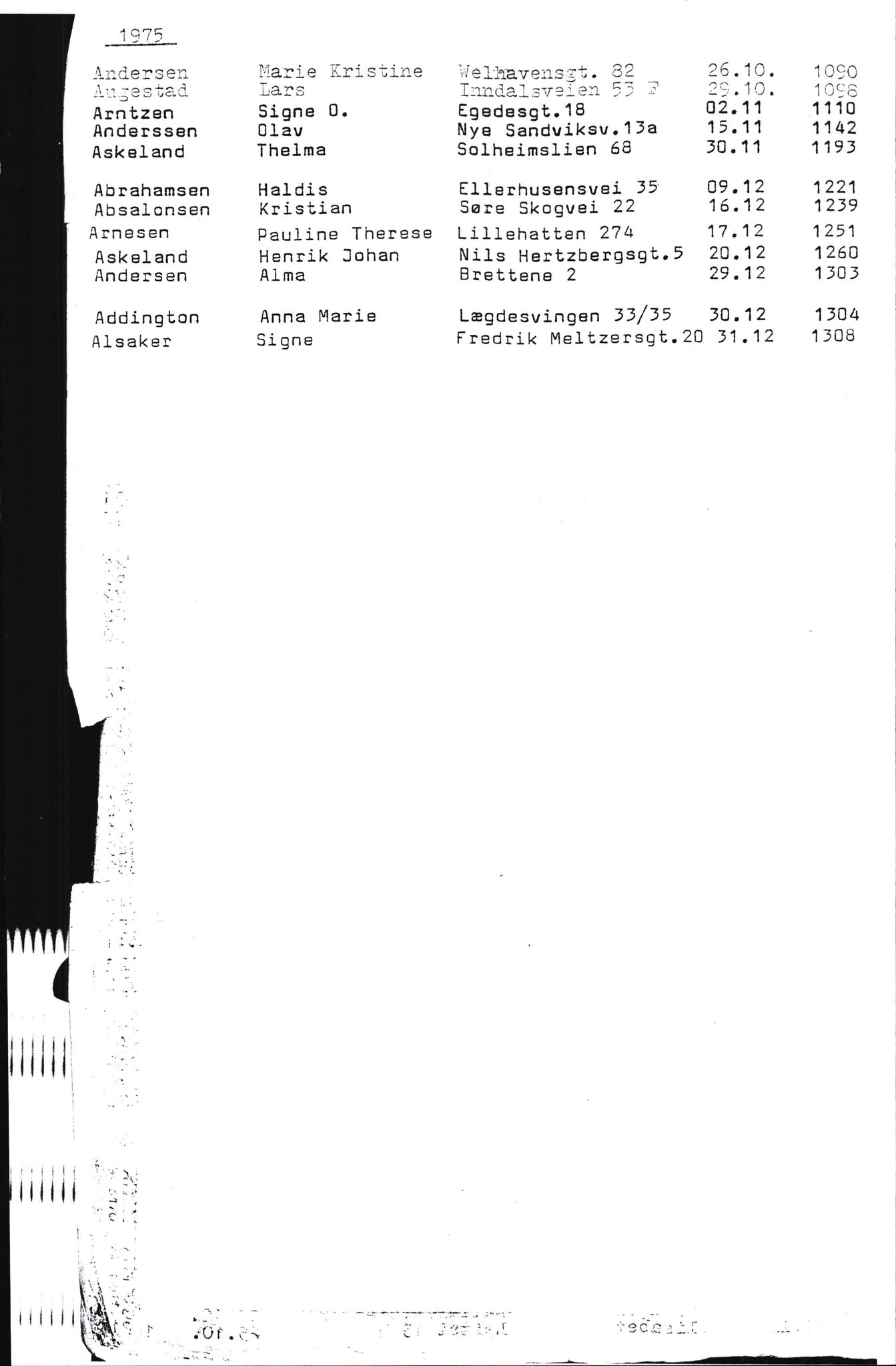 Byfogd og Byskriver i Bergen, SAB/A-3401/06/06Nb/L0010: Register til dødsfalljournaler, 1973-1975, p. 5