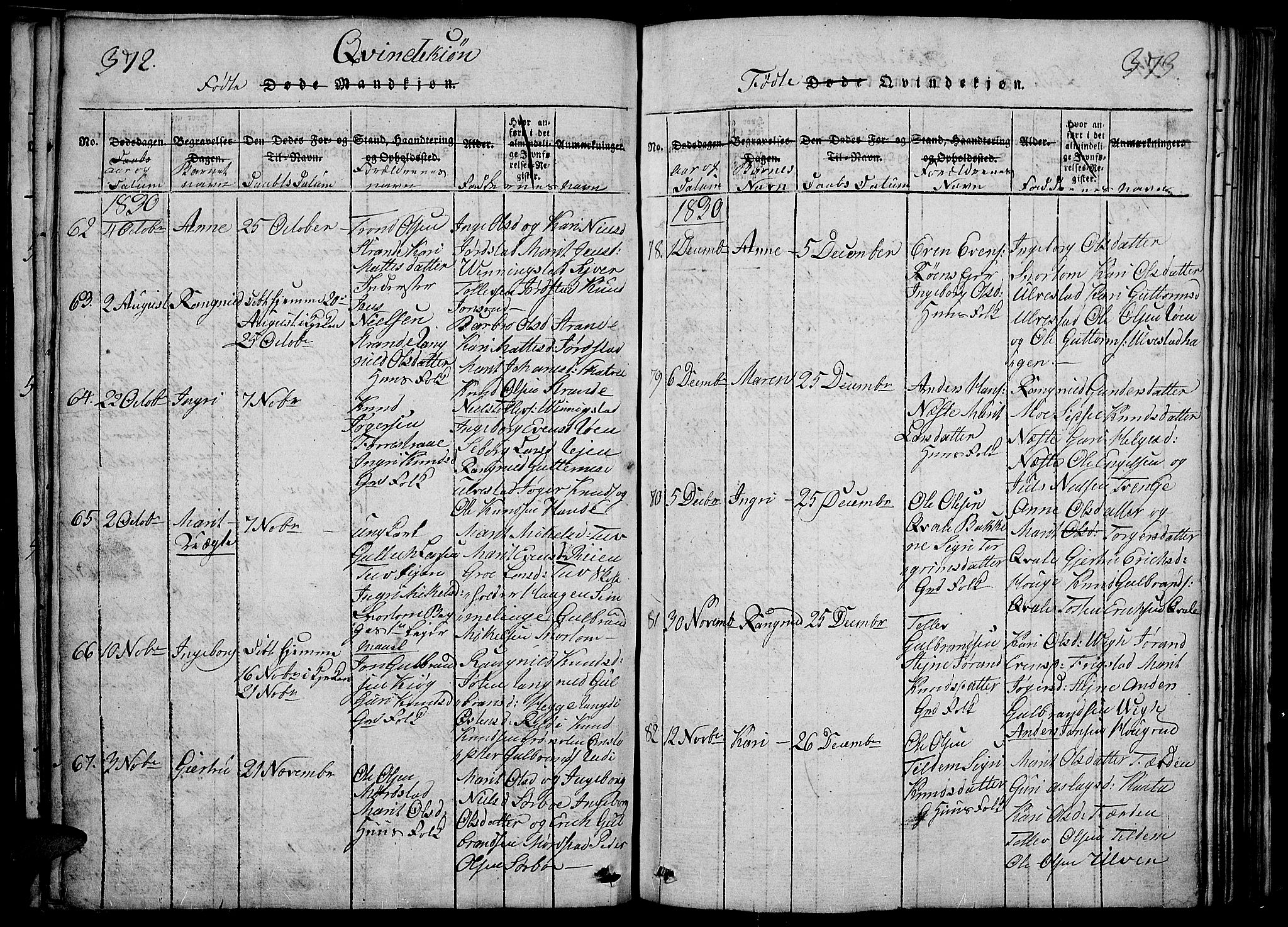 Slidre prestekontor, SAH/PREST-134/H/Ha/Haa/L0002: Parish register (official) no. 2, 1814-1830, p. 372-373