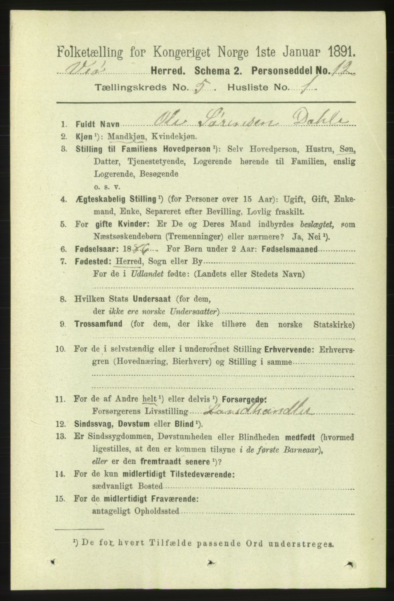 RA, 1891 census for 1541 Veøy, 1891, p. 2494