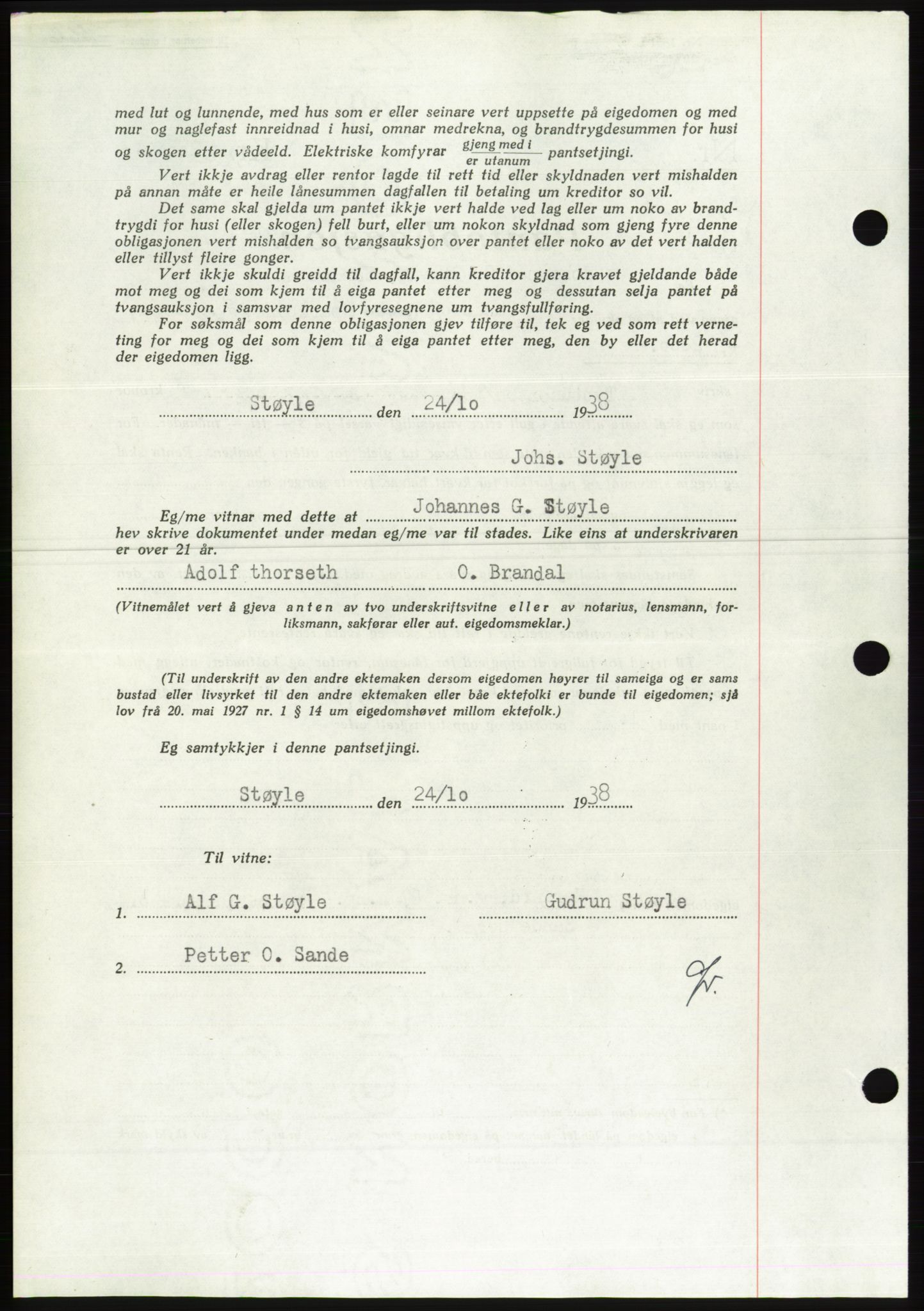 Søre Sunnmøre sorenskriveri, AV/SAT-A-4122/1/2/2C/L0066: Mortgage book no. 60, 1938-1938, Diary no: : 1519/1938