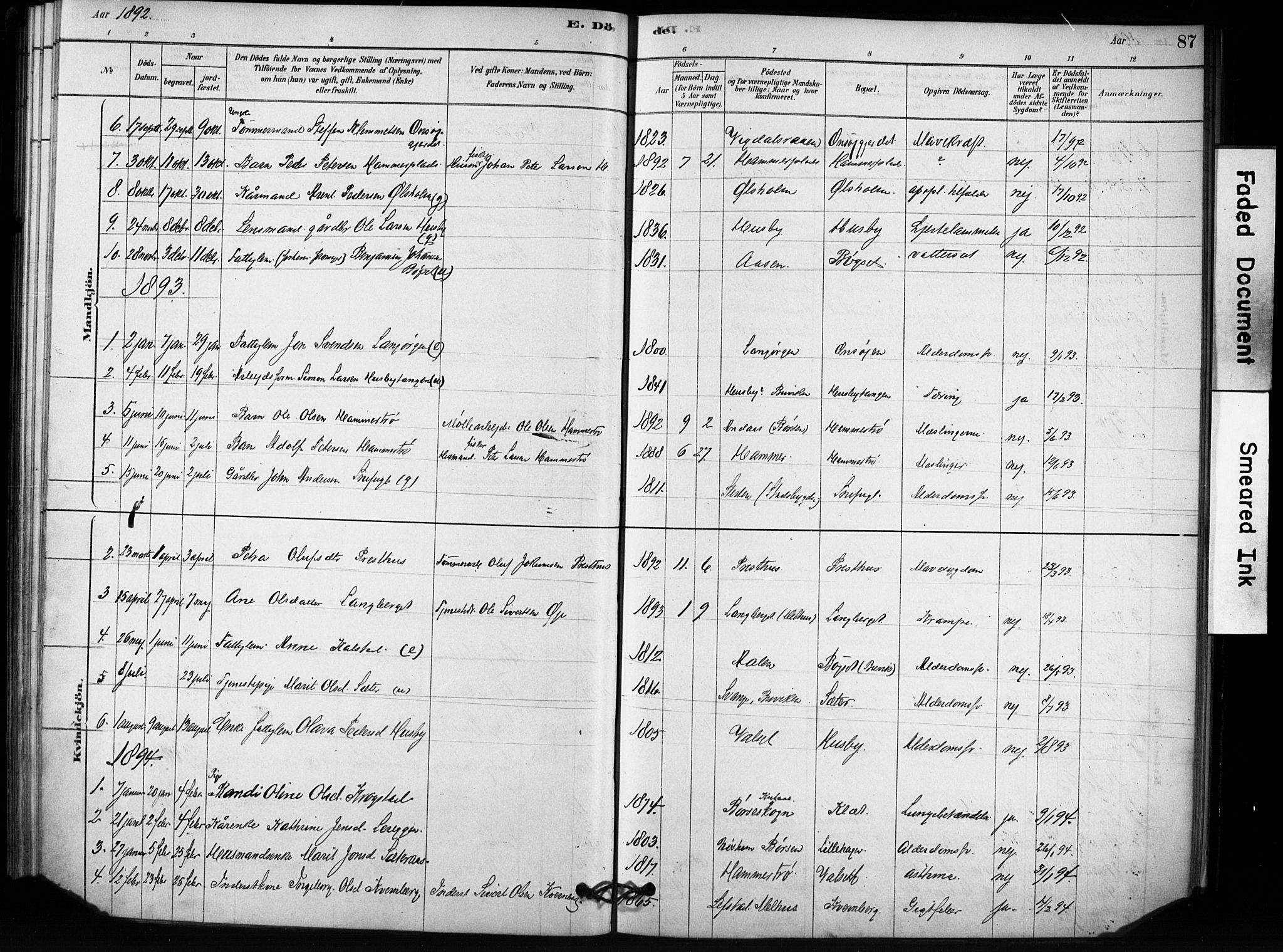 Ministerialprotokoller, klokkerbøker og fødselsregistre - Sør-Trøndelag, AV/SAT-A-1456/666/L0786: Parish register (official) no. 666A04, 1878-1895, p. 87