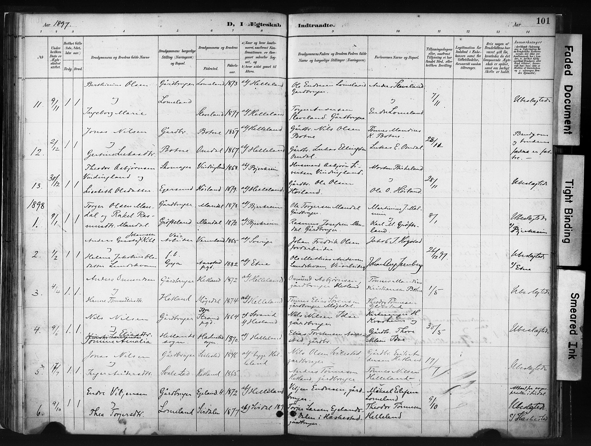 Helleland sokneprestkontor, AV/SAST-A-101810: Parish register (official) no. A 8, 1887-1907, p. 101