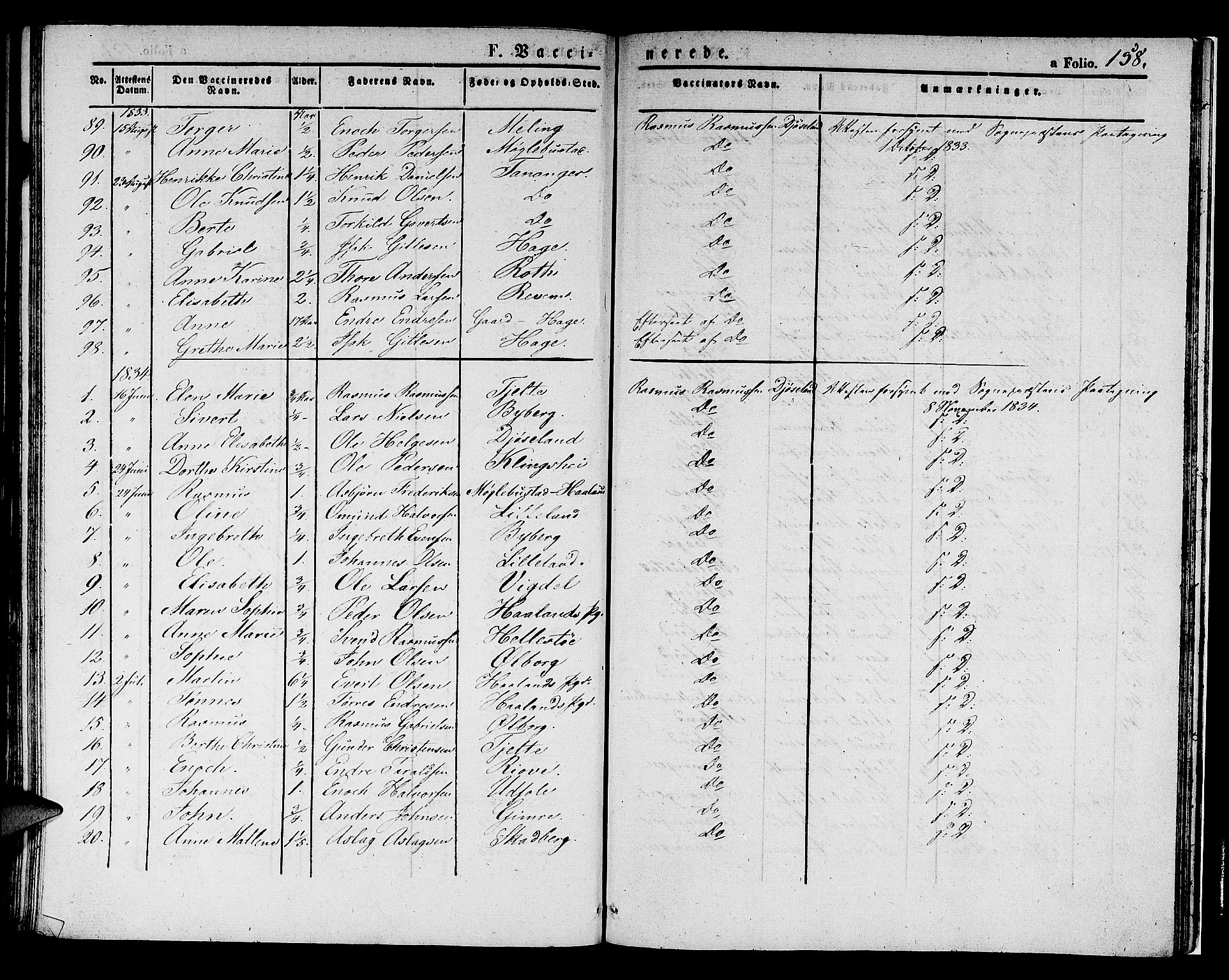 Håland sokneprestkontor, SAST/A-101802/001/30BA/L0005: Parish register (official) no. A 5, 1829-1841, p. 158
