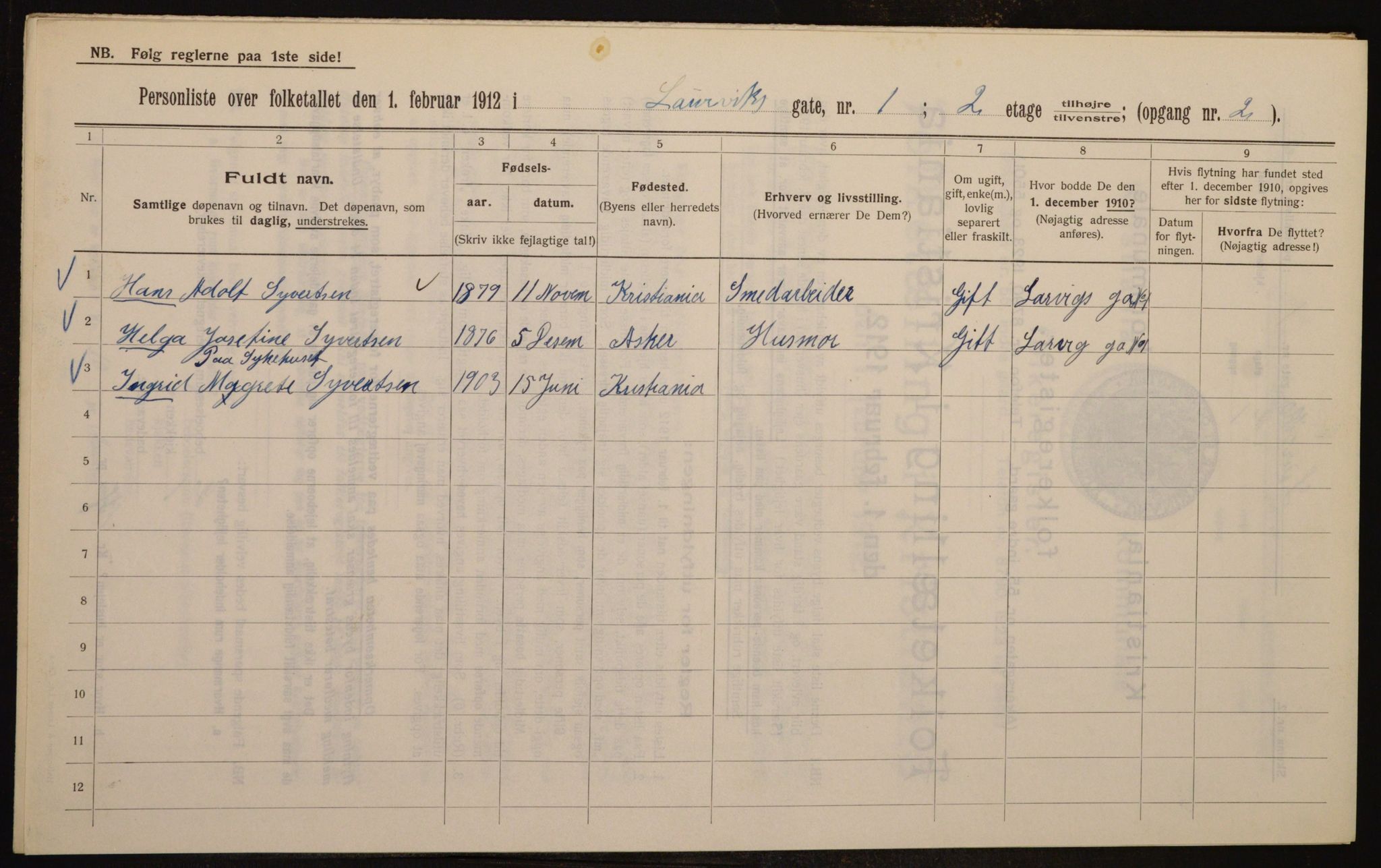 OBA, Municipal Census 1912 for Kristiania, 1912, p. 57416