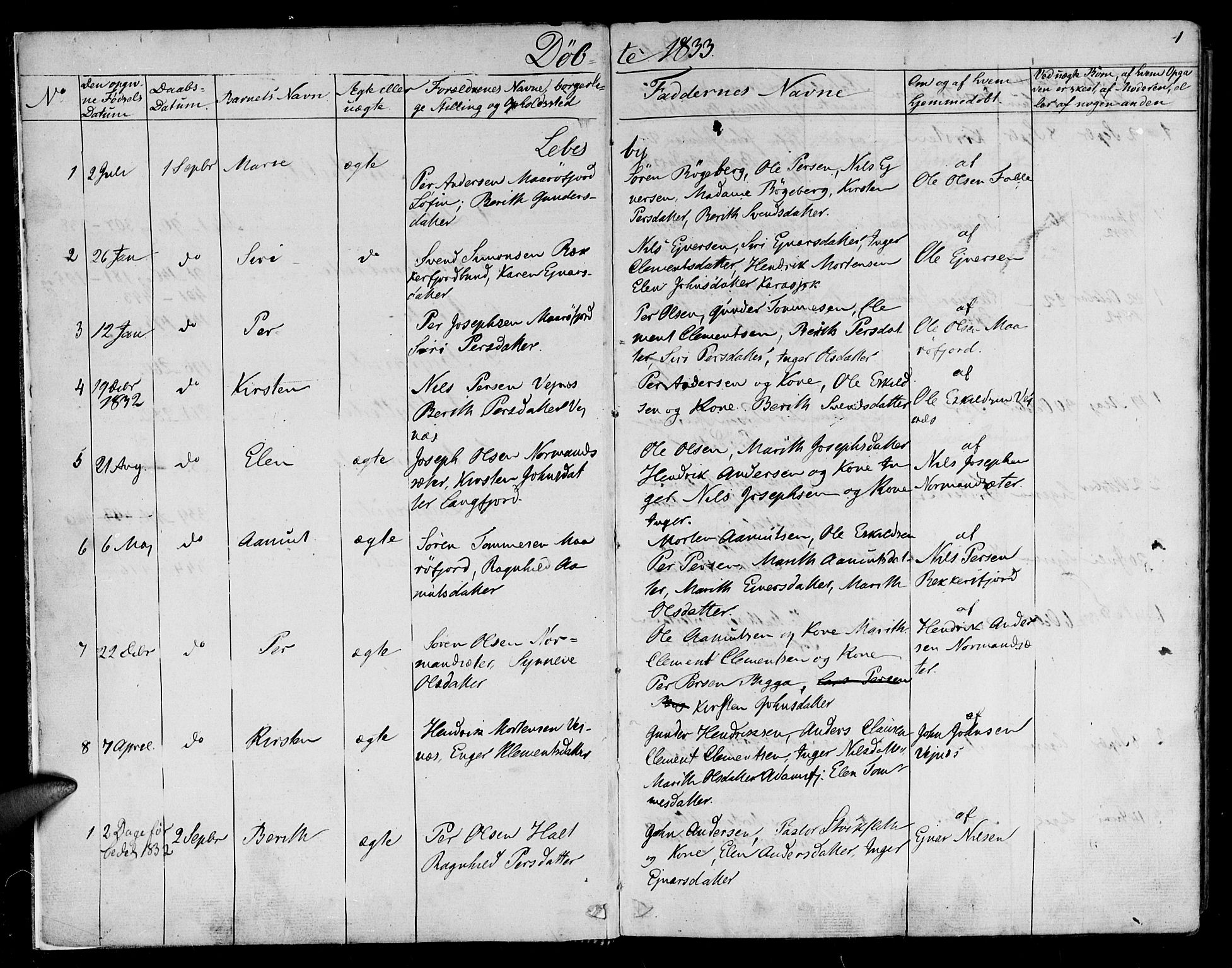 Lebesby sokneprestkontor, SATØ/S-1353/H/Ha/L0003kirke: Parish register (official) no. 3, 1833-1852, p. 1