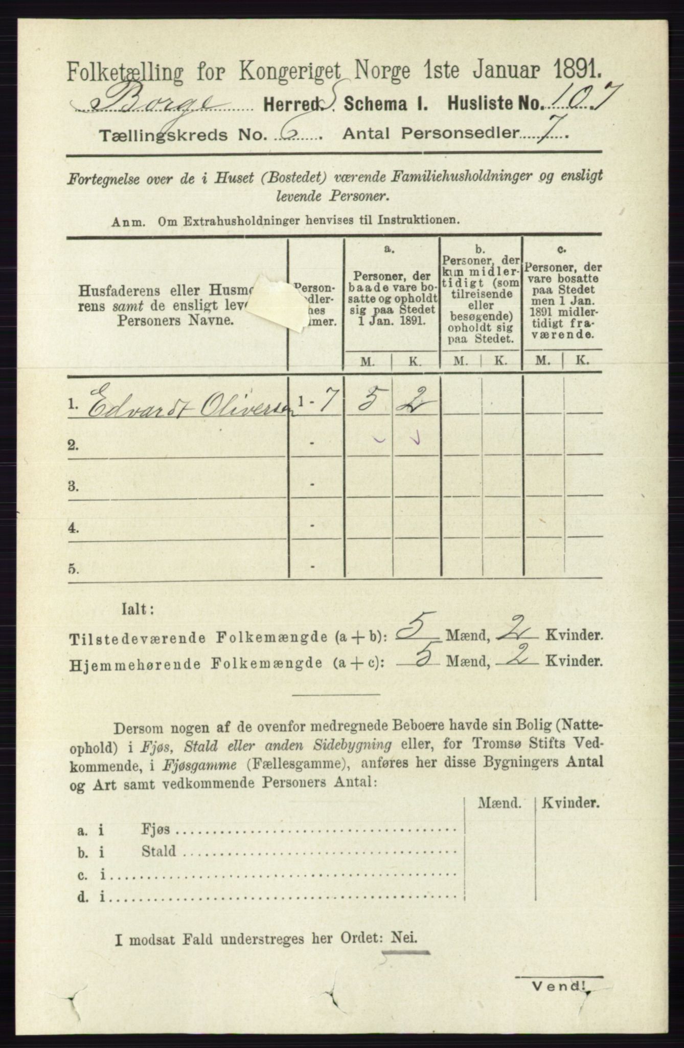 RA, 1891 census for 0113 Borge, 1891, p. 3032