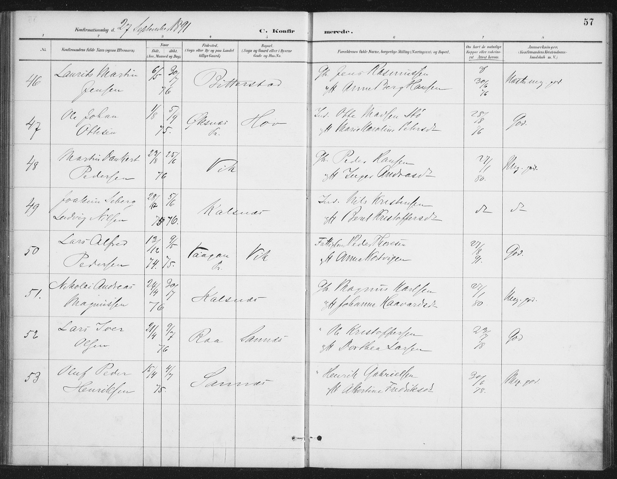 Ministerialprotokoller, klokkerbøker og fødselsregistre - Nordland, SAT/A-1459/888/L1245: Parish register (official) no. 888A11, 1888-1900, p. 57