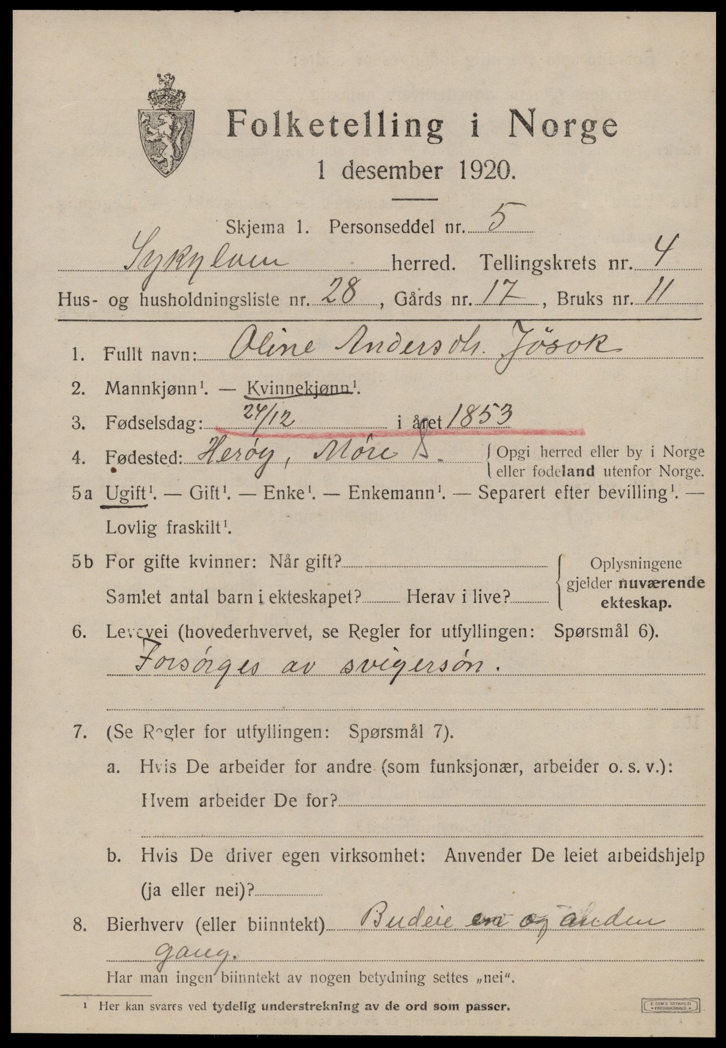 SAT, 1920 census for Sykkylven, 1920, p. 3185