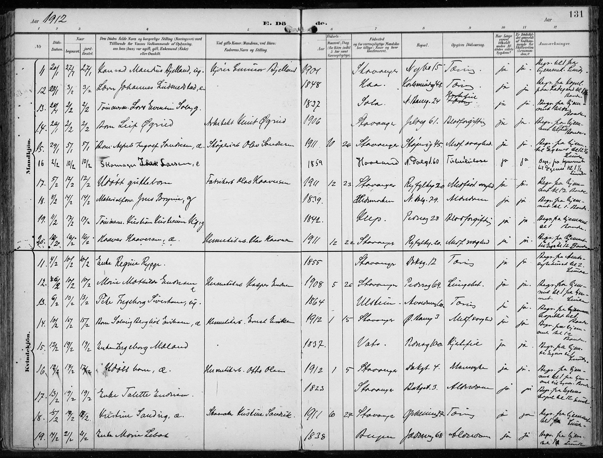 St. Johannes sokneprestkontor, SAST/A-101814/001/30/30BA/L0005: Parish register (official) no. A 5, 1898-1919, p. 131