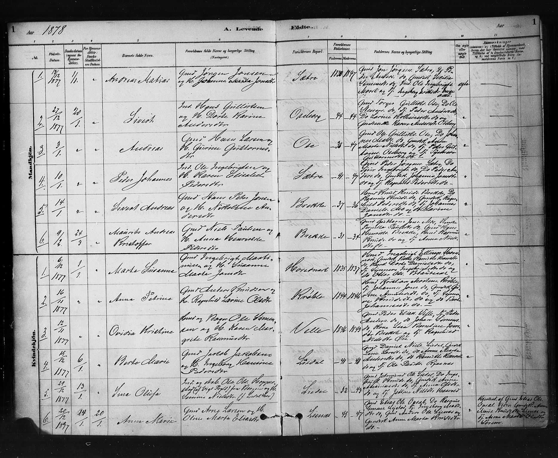 Ministerialprotokoller, klokkerbøker og fødselsregistre - Møre og Romsdal, SAT/A-1454/513/L0176: Parish register (official) no. 513A03, 1877-1889, p. 1