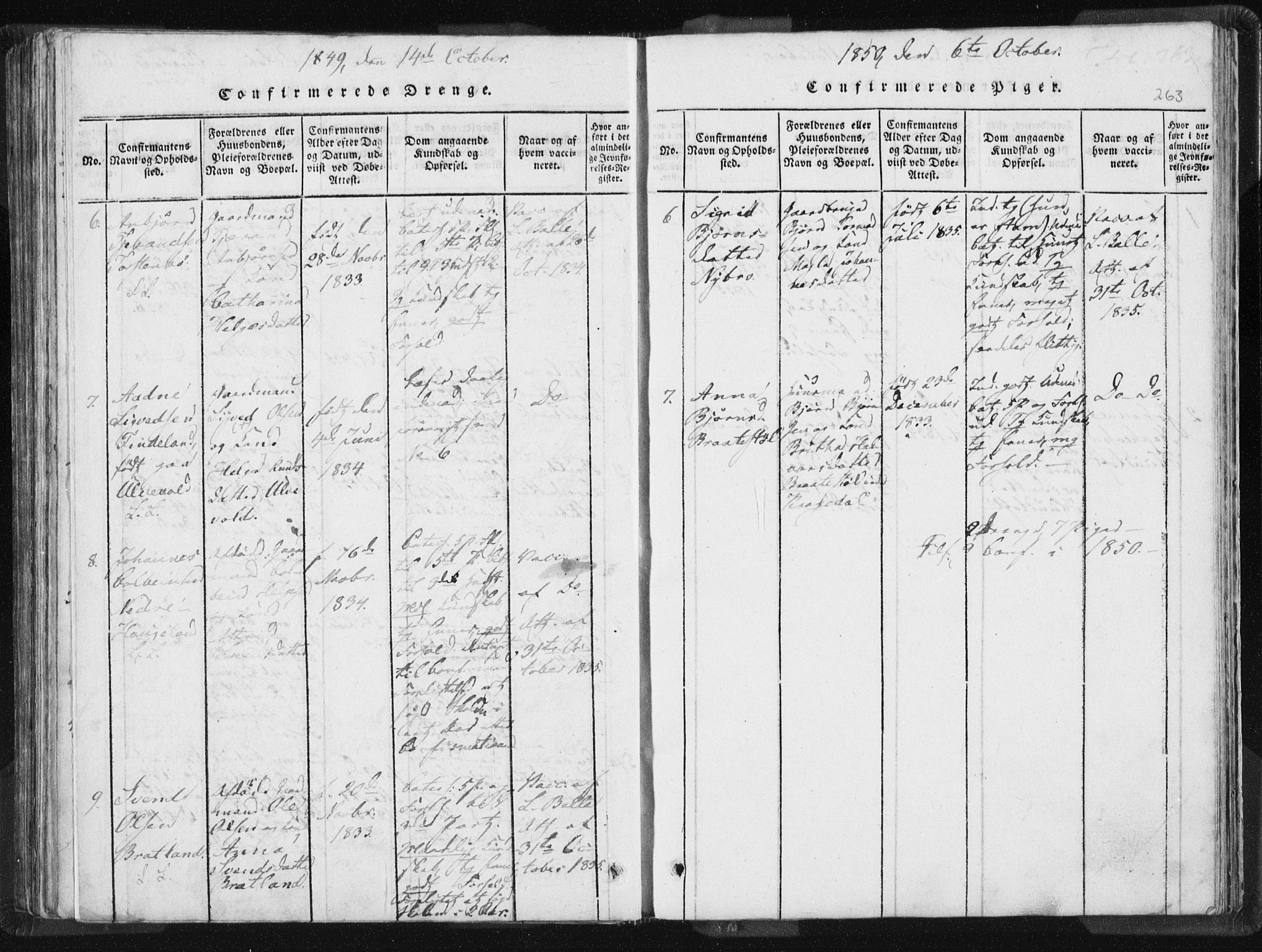 Vikedal sokneprestkontor, AV/SAST-A-101840/01/IV: Parish register (official) no. A 5, 1817-1850, p. 263