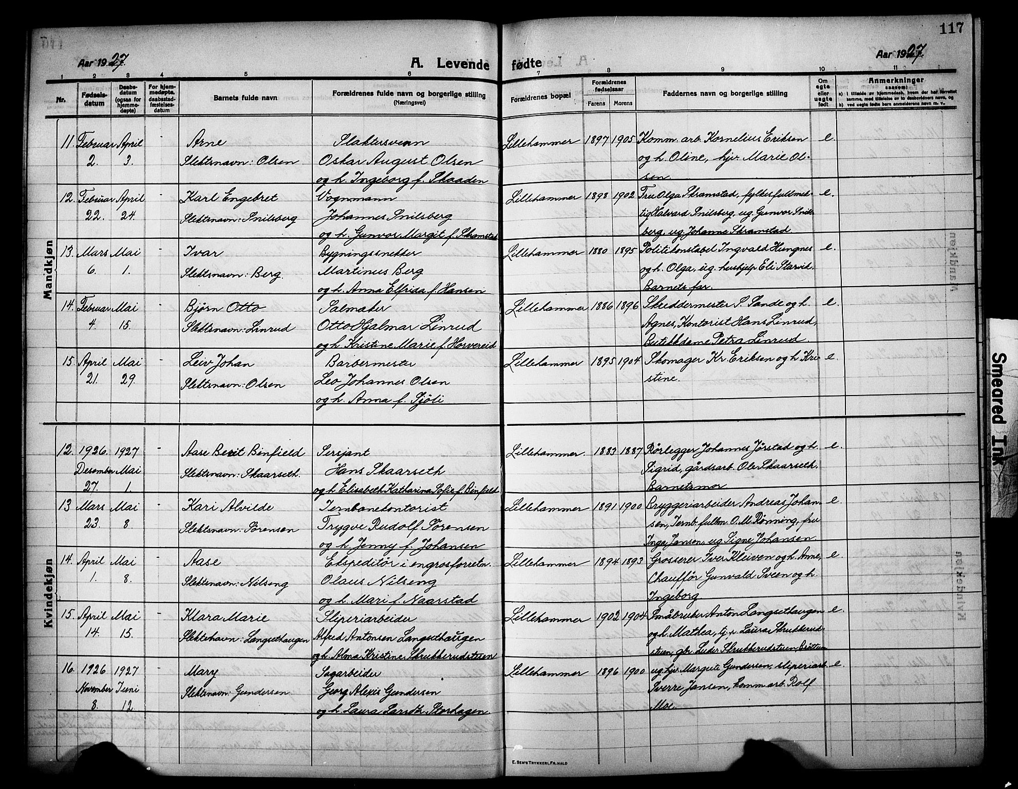 Lillehammer prestekontor, SAH/PREST-088/H/Ha/Hab/L0002: Parish register (copy) no. 2, 1913-1929, p. 117