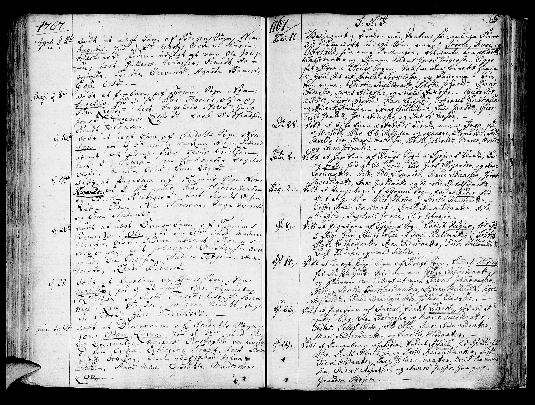 Lærdal sokneprestembete, AV/SAB-A-81201: Parish register (official) no. A 2, 1752-1782, p. 165