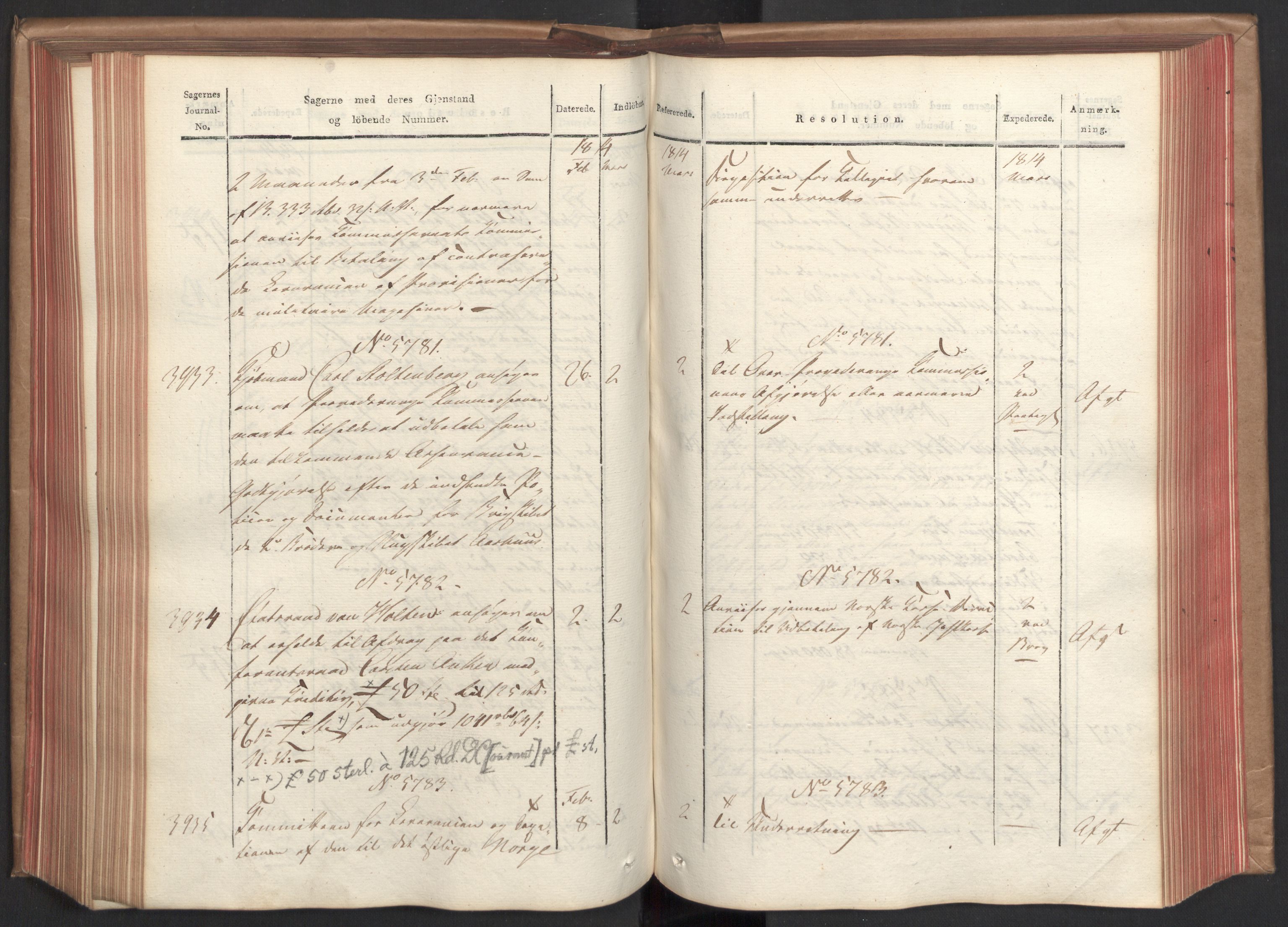 Stattholderembetet 1810-1814, 2. kontor (Kontor B), AV/RA-EA-5432/Ab/L0009: Referatprotokoll,  j.nr. 3539-3951,  l.nr. 5315-5800, 1813-1814, p. 198