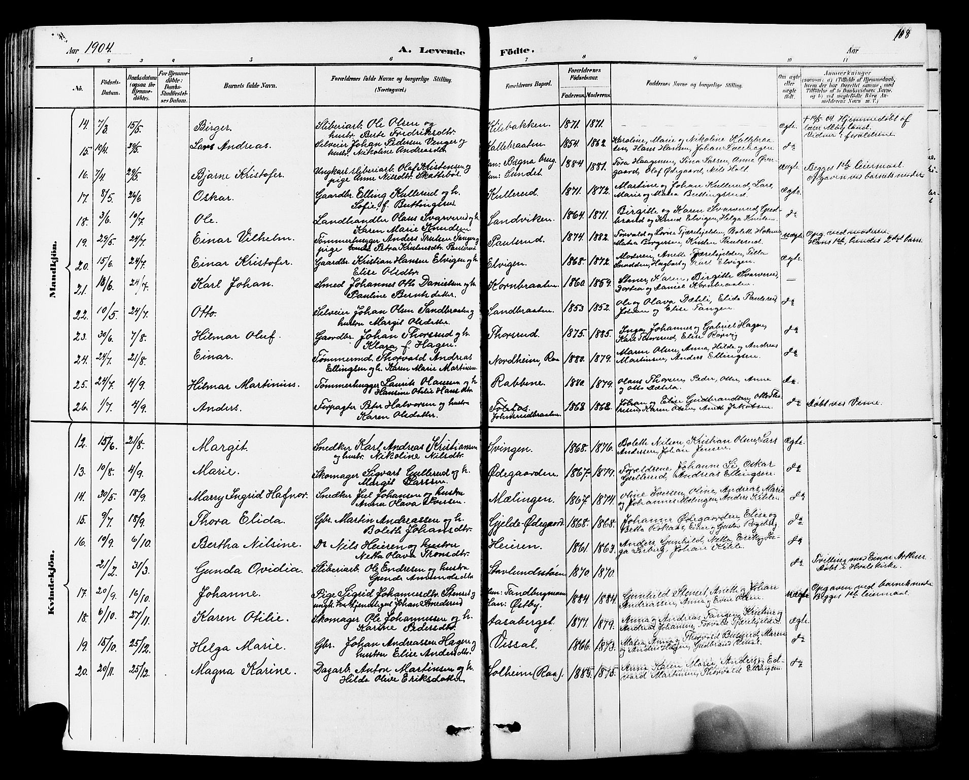 Norderhov kirkebøker, SAKO/A-237/G/Ga/L0008: Parish register (copy) no. I 8, 1887-1912, p. 108