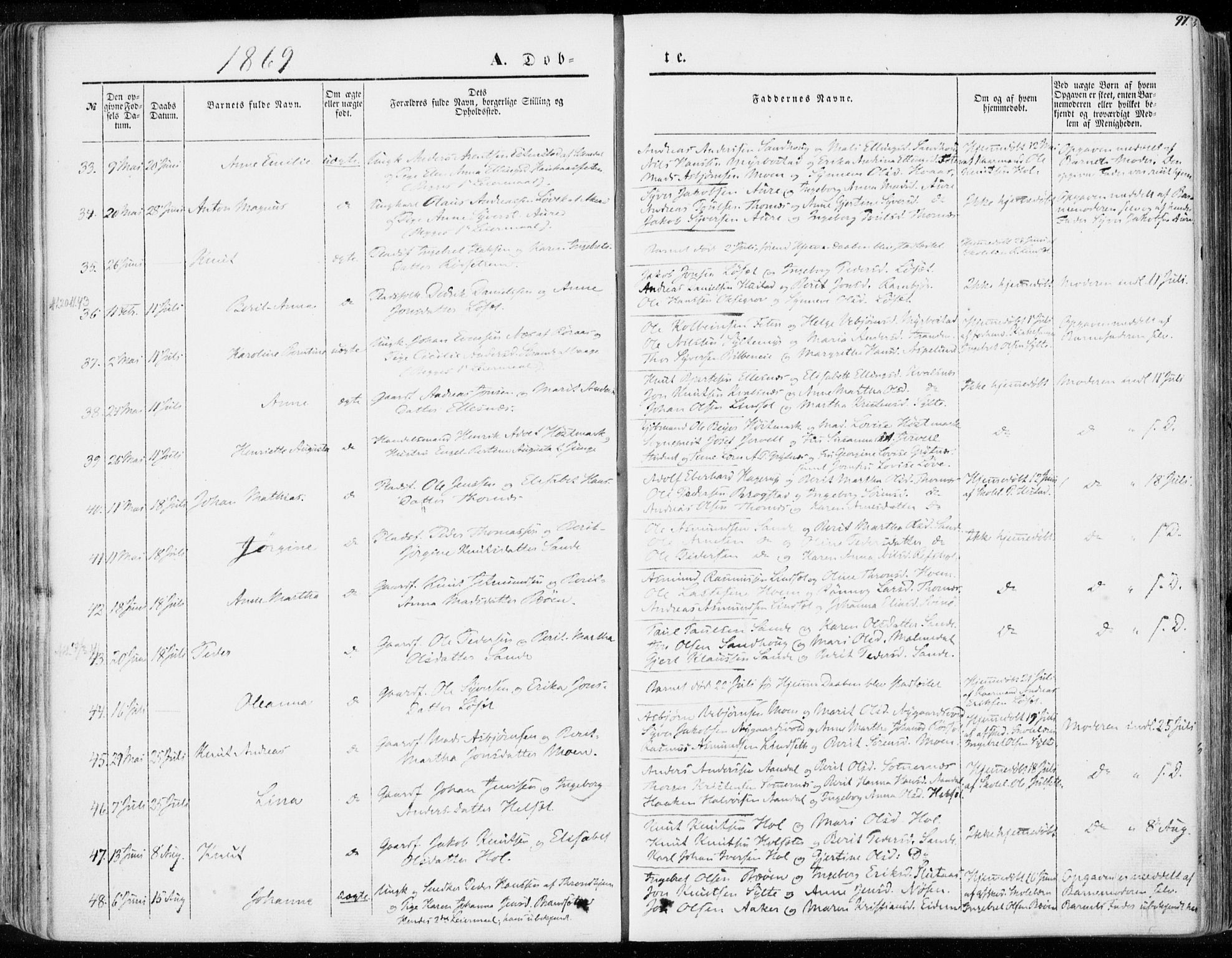 Ministerialprotokoller, klokkerbøker og fødselsregistre - Møre og Romsdal, SAT/A-1454/565/L0748: Parish register (official) no. 565A02, 1845-1872, p. 97