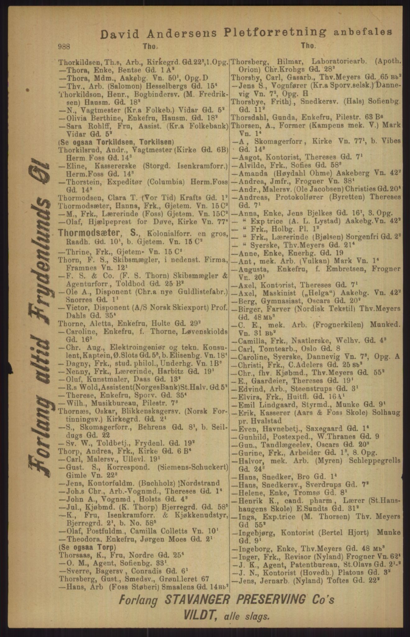 Kristiania/Oslo adressebok, PUBL/-, 1911, p. 988